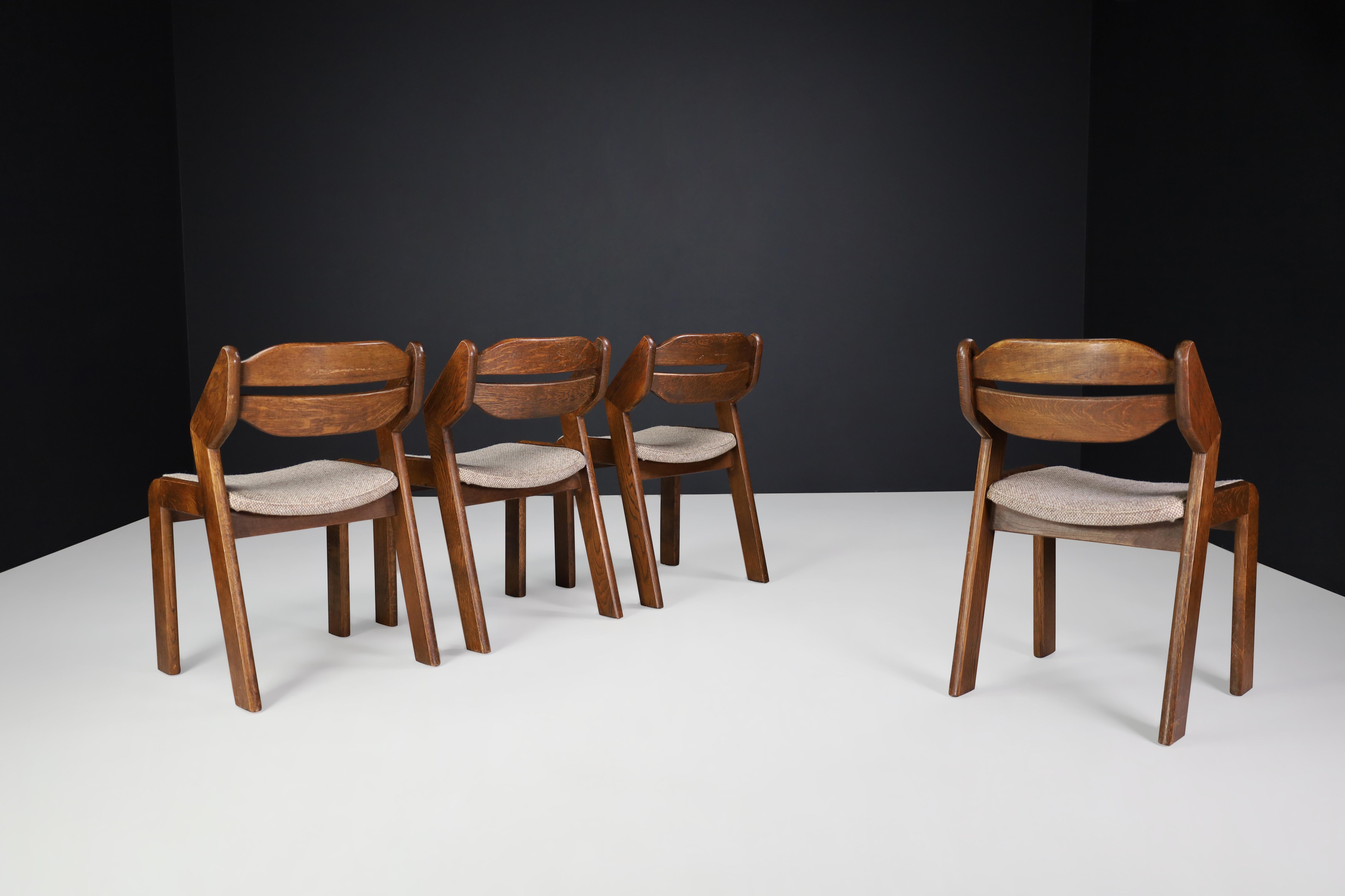 Sculptural Oak and Fabric Dining Chairs, France, 1960s For Sale 3
