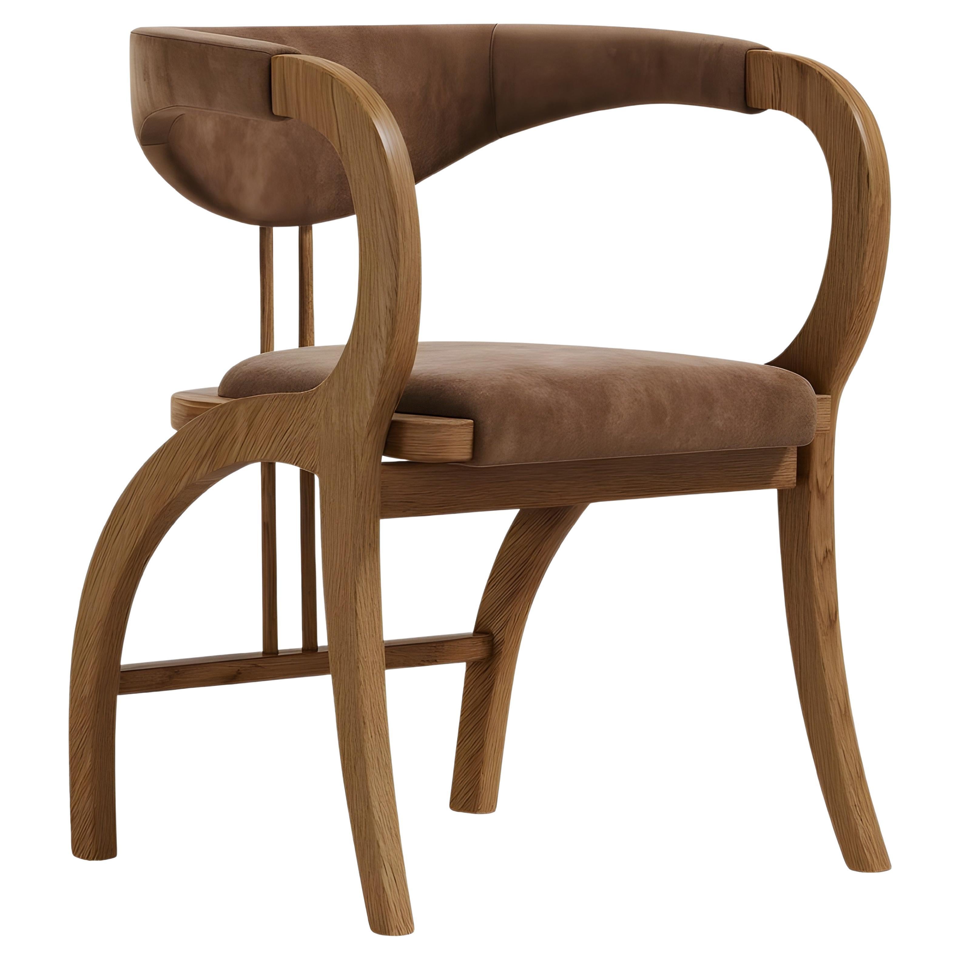Chaise de salle à manger sculpturale en Oak avec tapisserie en velours et accents métalliques