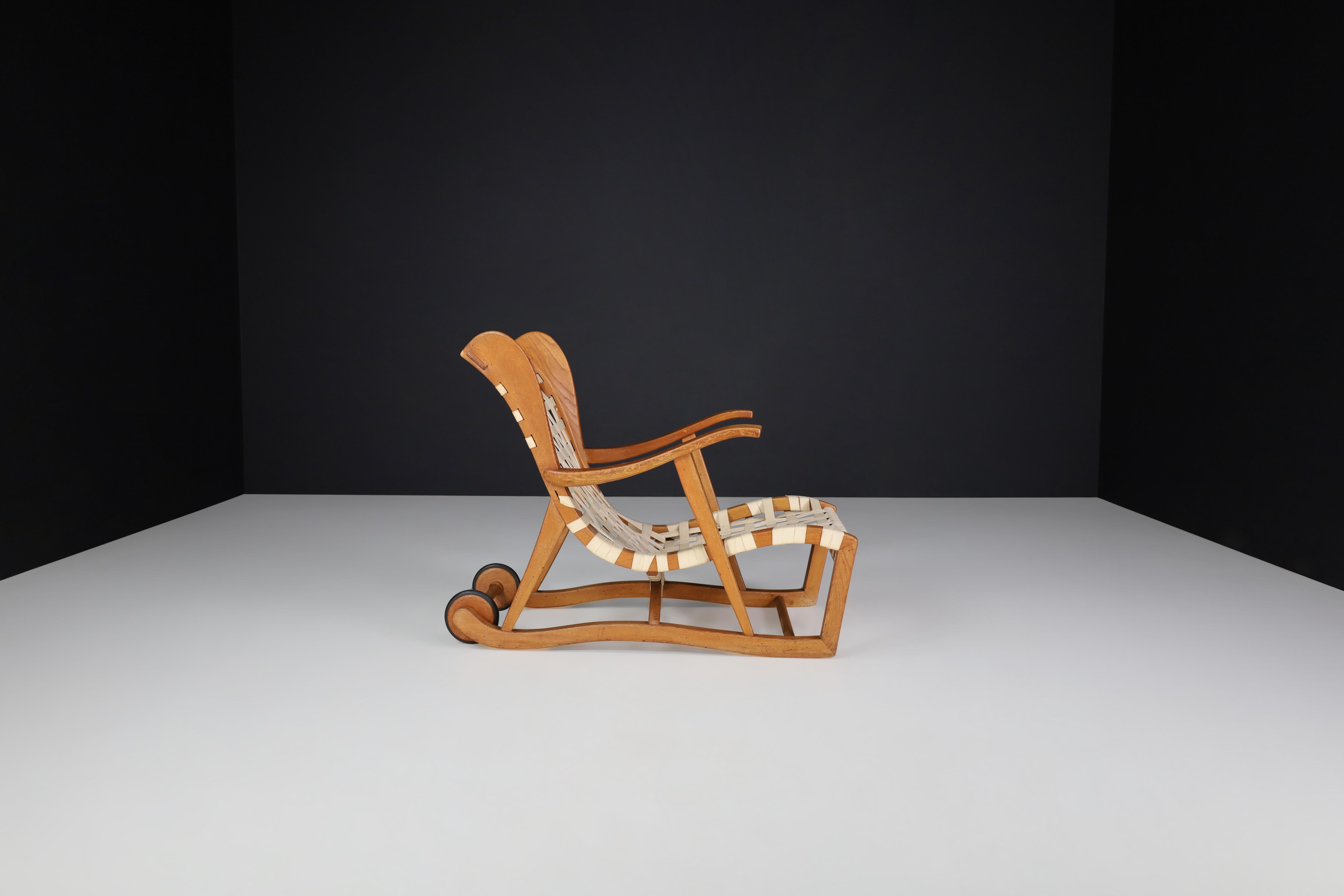 Linen Sculptural Oak Lounge Chair by Guglielmo Pecorini, Italy, the 1950s For Sale