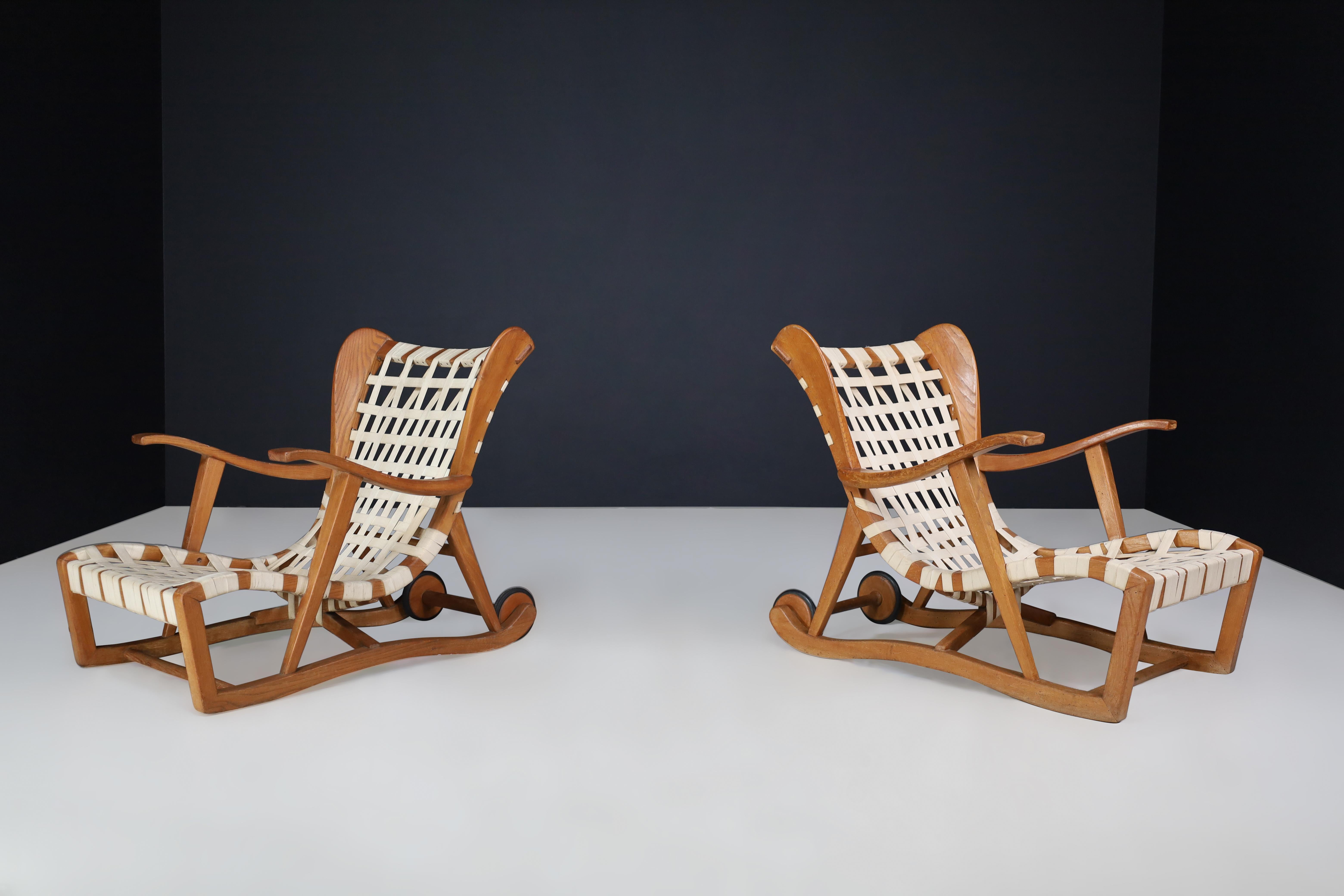 20th Century Sculptural oak Lounge chairs by Guglielmo Pecorini, Italy, the 1950s   For Sale