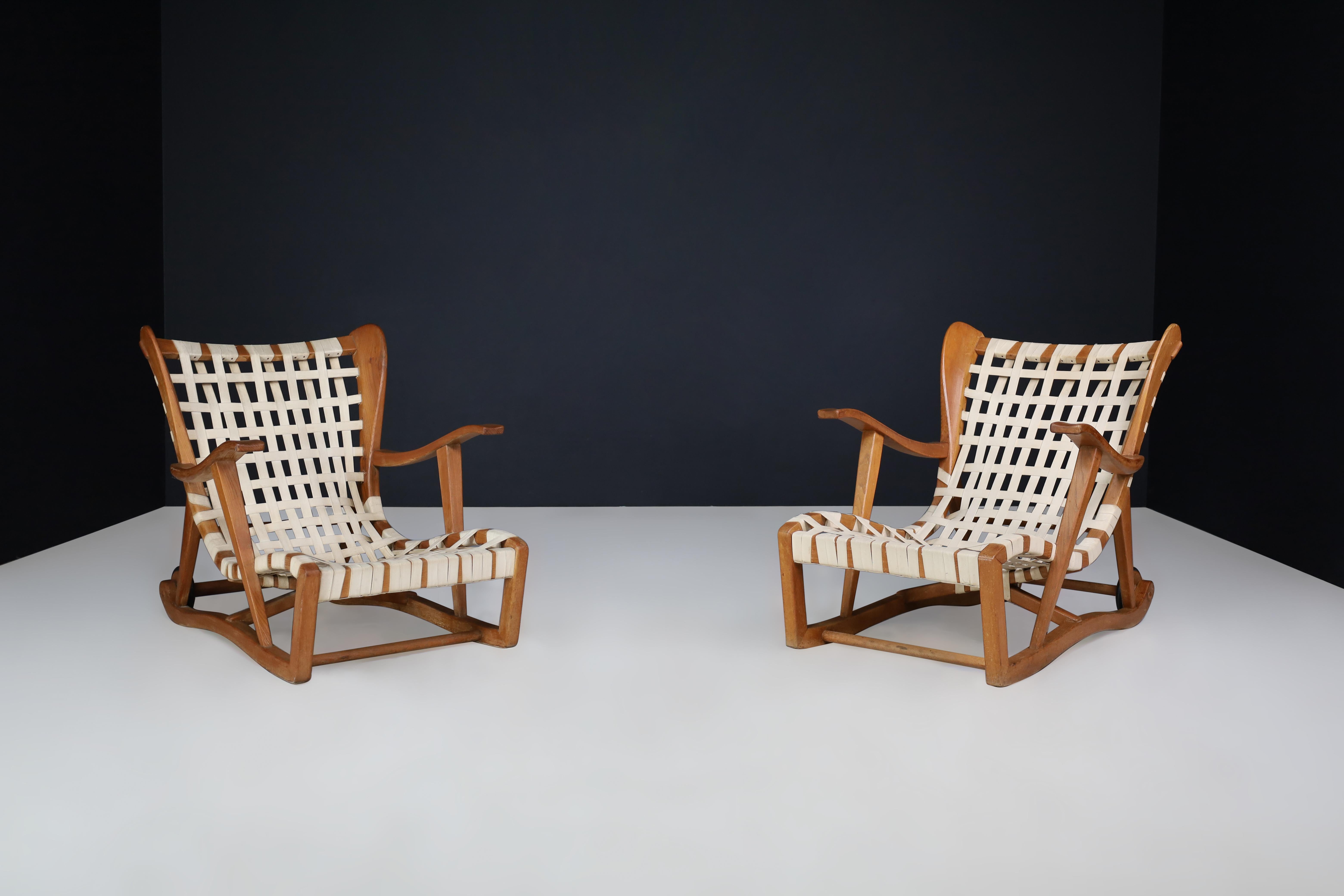 Sculptural oak Lounge chairs by Guglielmo Pecorini, Italy, the 1950s   For Sale 2