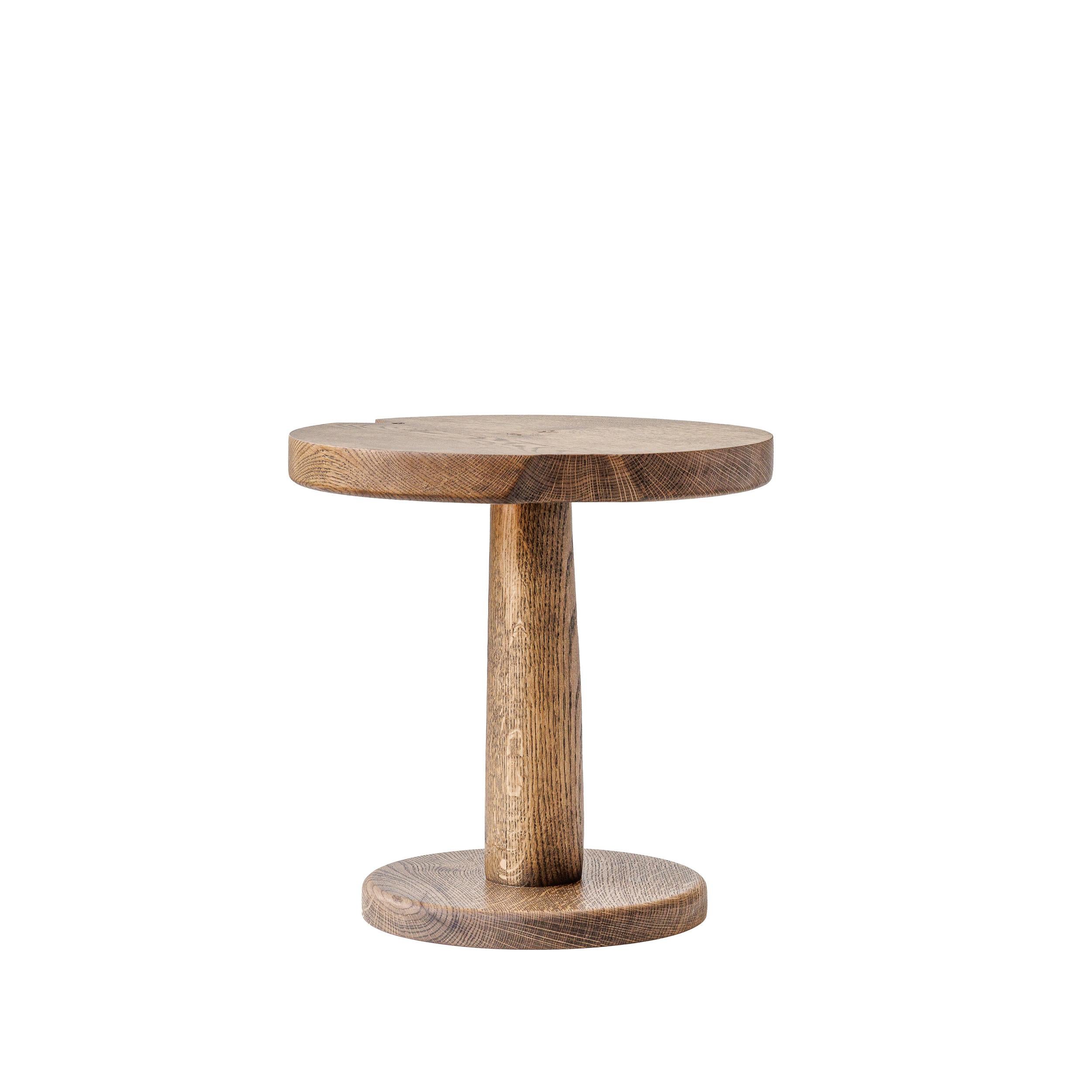 Side table and coffee table. Contemporary danish design. 150-200 years old curated oak. A limited collection of 12 unique oak tables in 3 different sizes, made in Denmark, by cabinetmaker and designer René Theis. This work is called 
