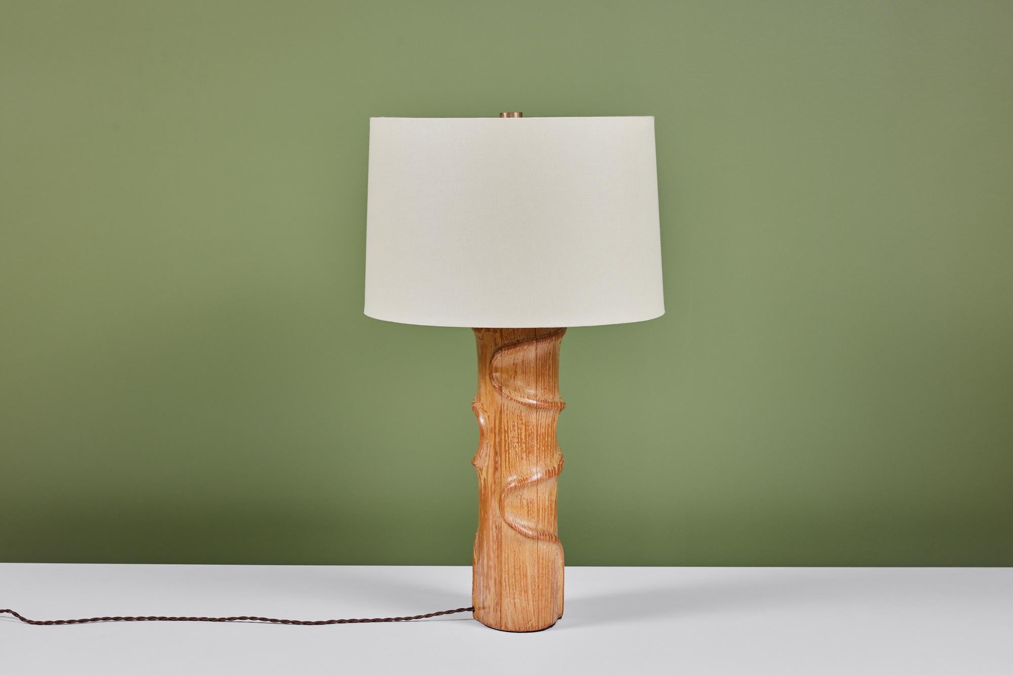20th Century Sculptural Oak Table Lamp For Sale