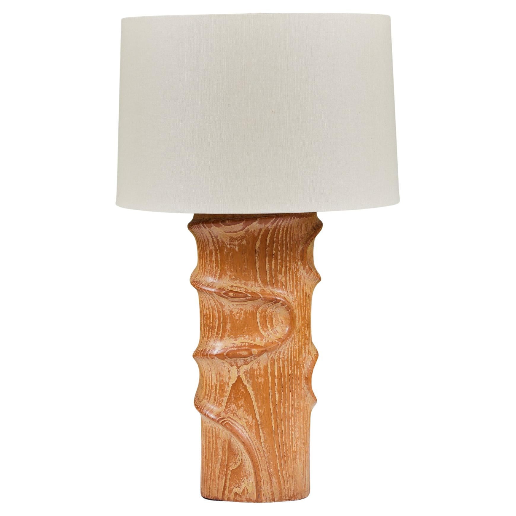 Sculptural Oak Table Lamp For Sale