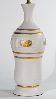 Sculptural Off-White and Gold Ceramic Urn Table Lamp, West Germany Pottery
