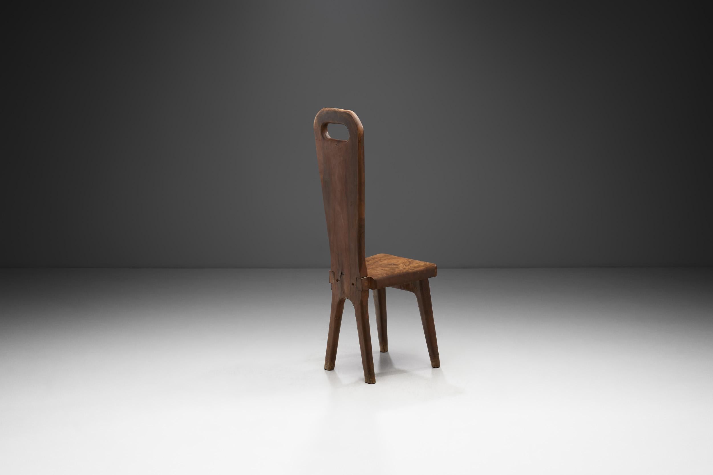 Late 20th Century Sculptural Olive Wood High Back French Chair, France, 1970s For Sale