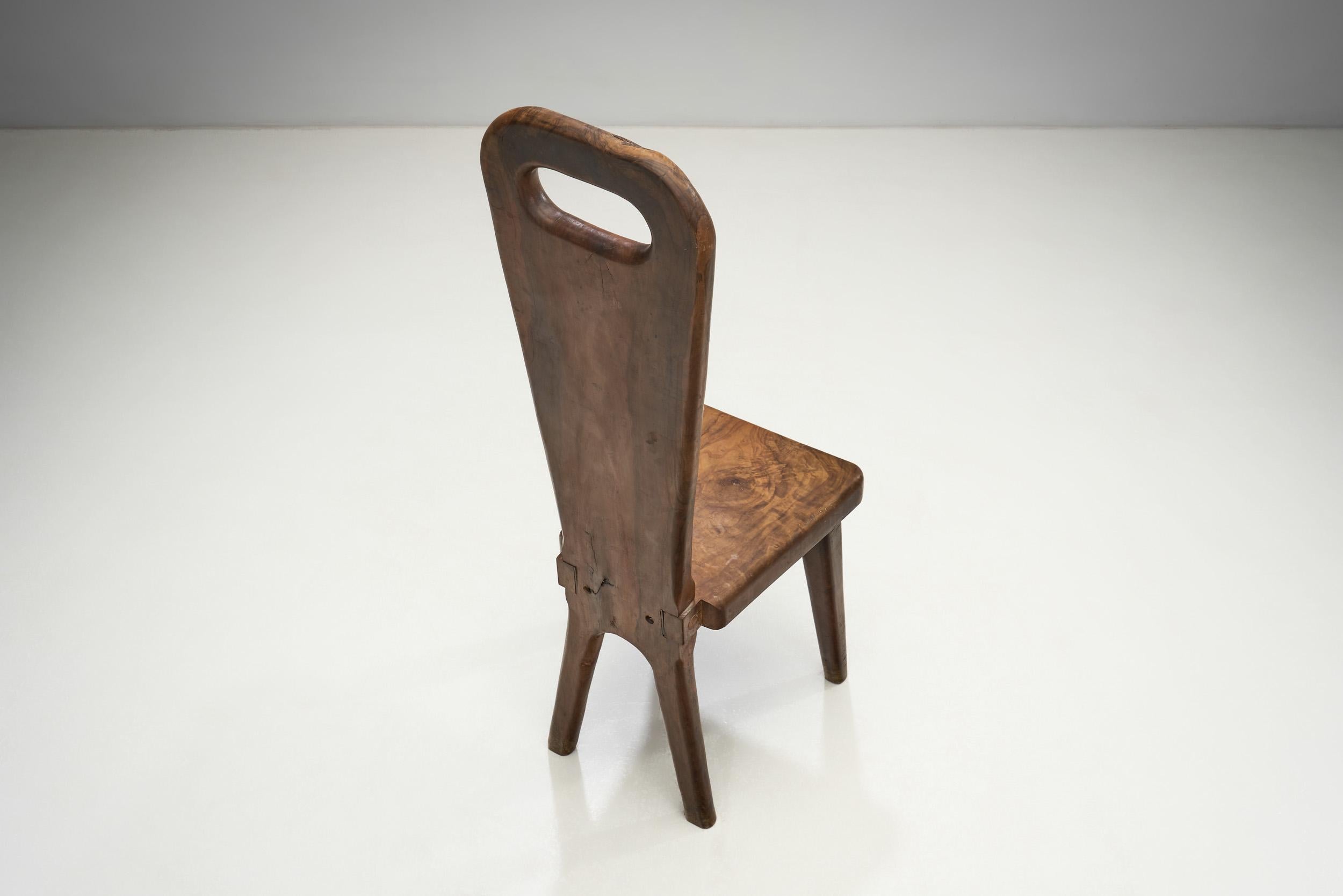 Sculptural Olive Wood High Back French Chair, France, 1970s For Sale 1