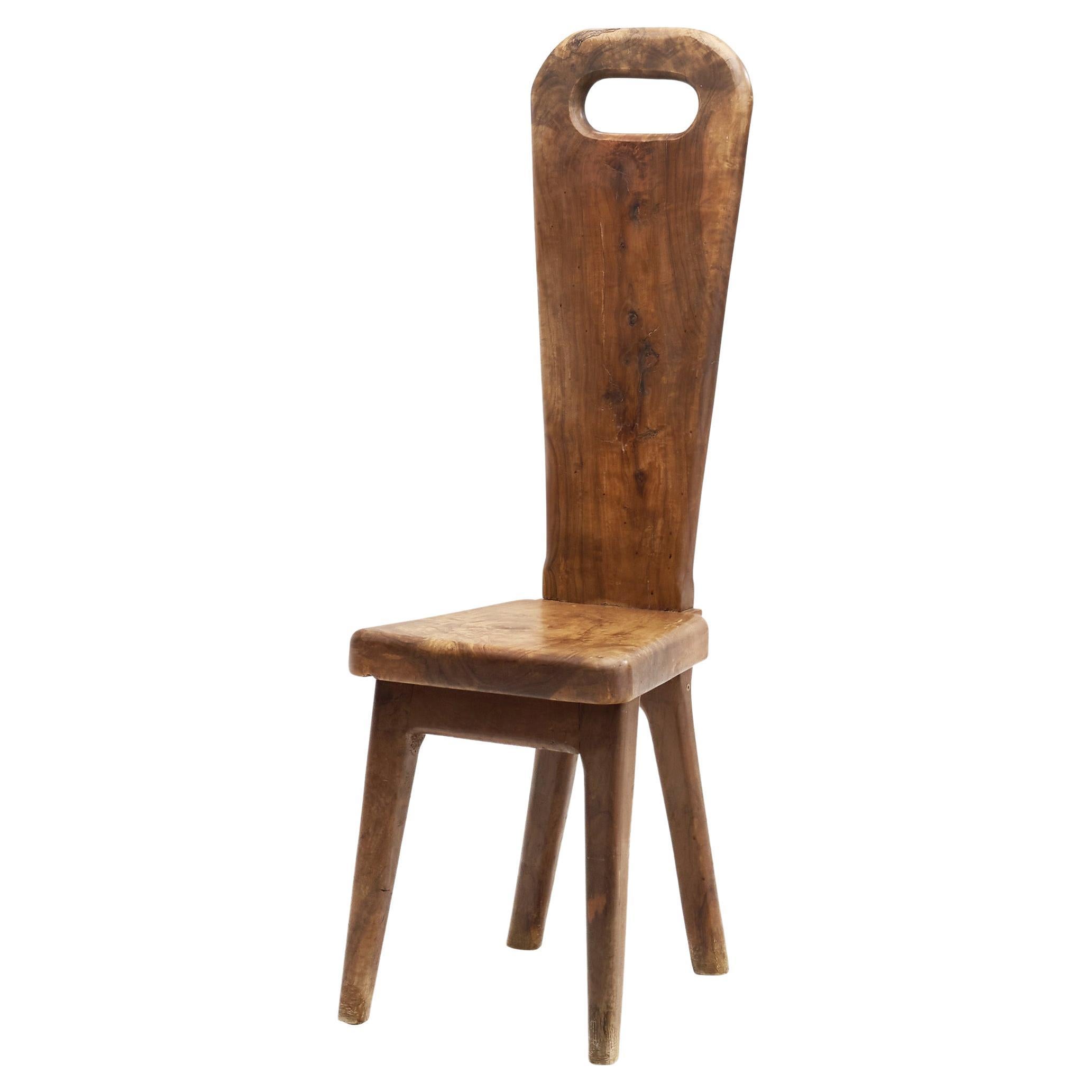 Sculptural Olive Wood High Back French Chair, France, 1970s For Sale