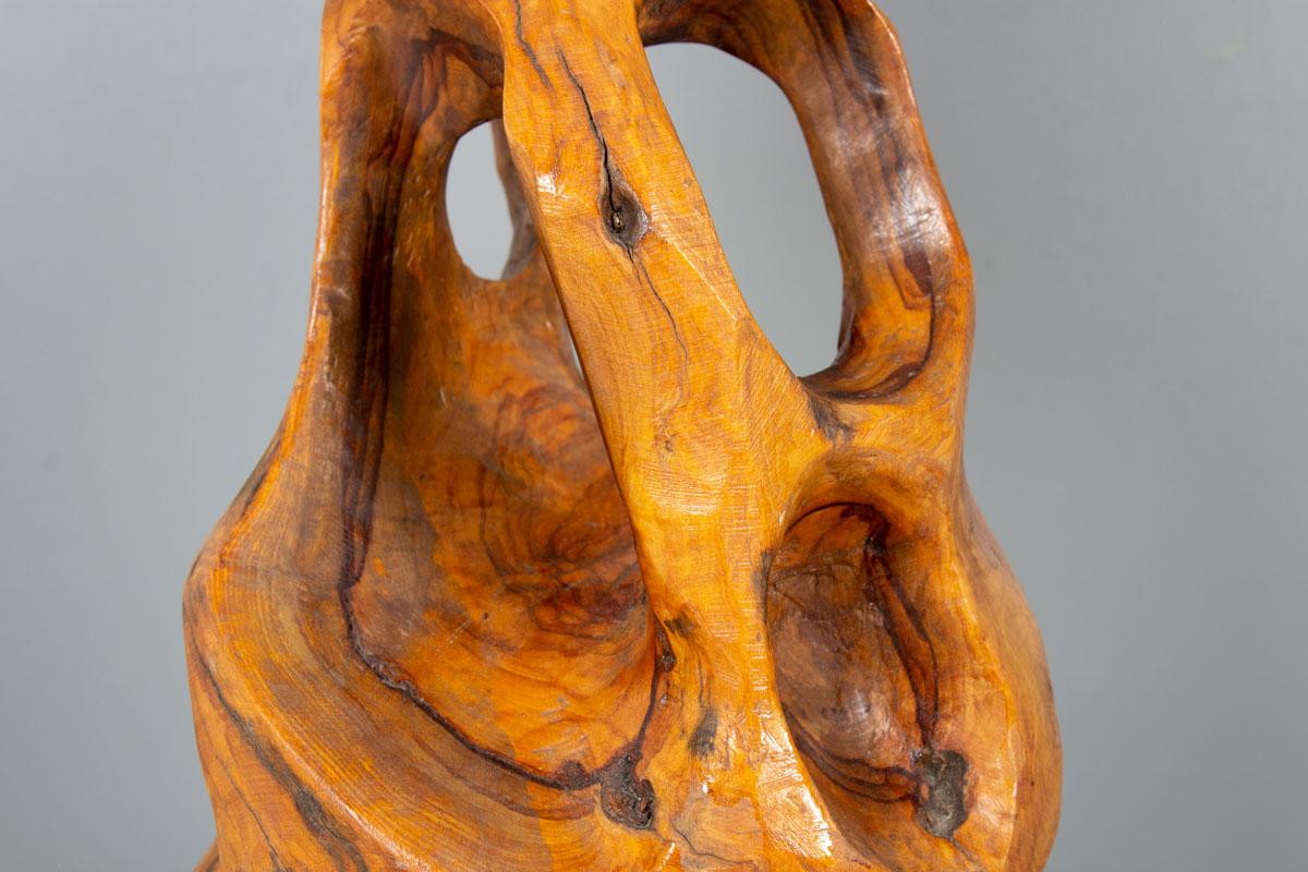 Sculptural Olive Wood Table Lamp with Paper Shade, France, 1950s (20. Jahrhundert) im Angebot