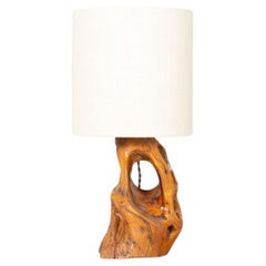 Sculptural Olive Wood Table Lamp with Paper Shade, France, 1950s