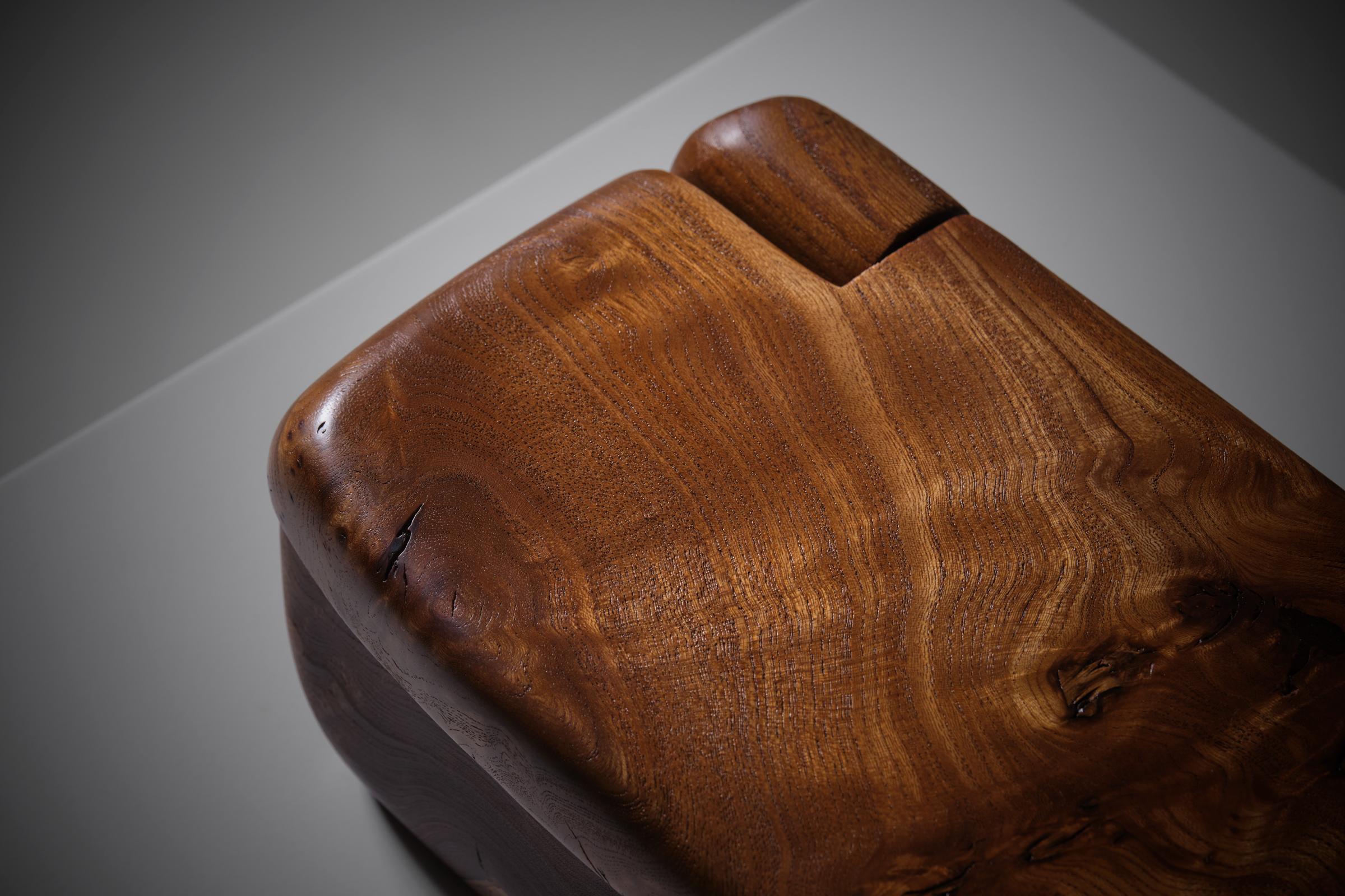Mid-Century Modern Sculptural Olive Wooden Box, France 1970s