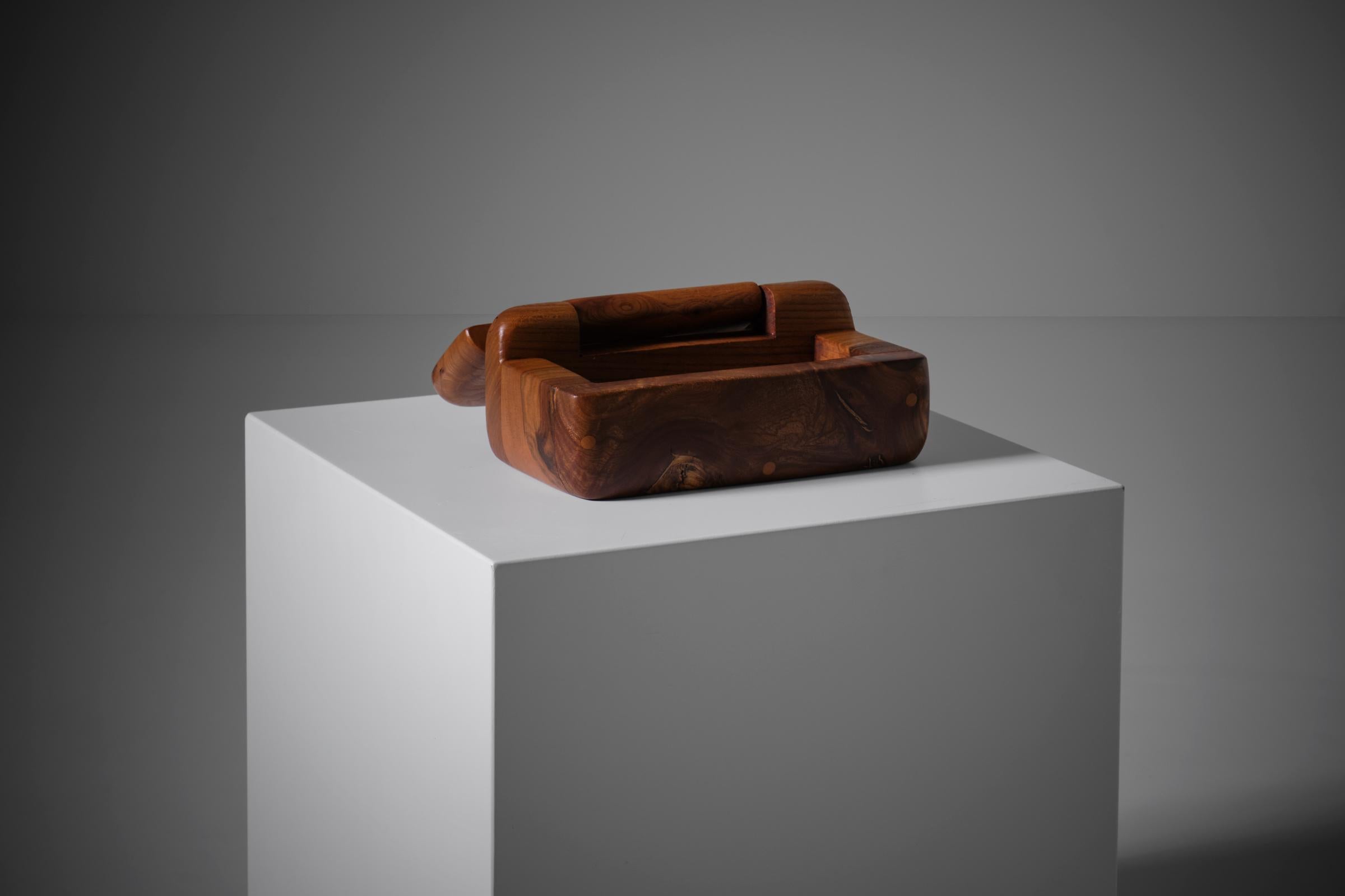 Sculptural Olive Wooden Box, France 1970s In Good Condition In Rotterdam, NL