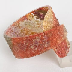 Sculptural Orange and Gold Plexiglass Coiled Bangle Bracelet