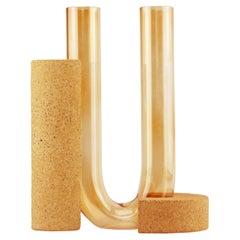 Sculptural orange vase for flowers, Italian minerals artisanal craftsmanship