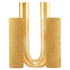 Sculptural orange vase for flowers, Italian minerals artisanal craftsmanship
