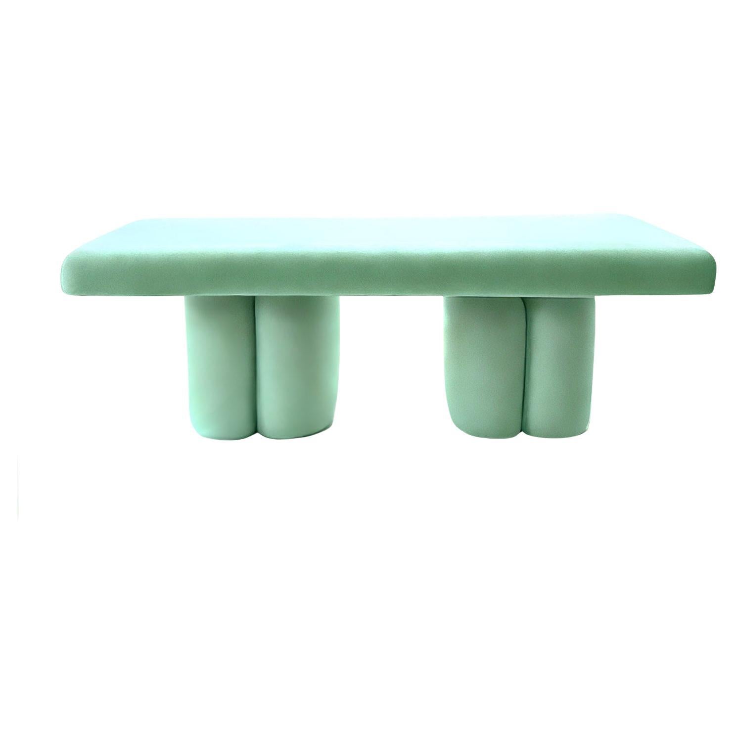 Sculptural Organic Aquamarine Velvet Bench Visceral