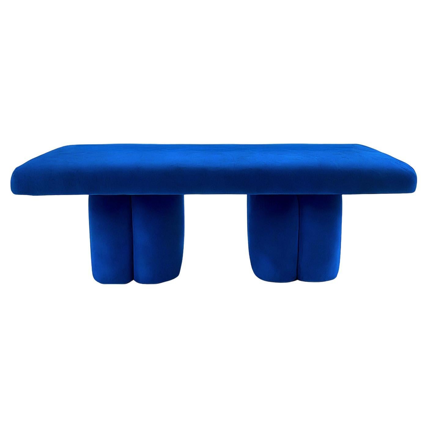 Sculptural Organic Blue Velvet Bench Visceral