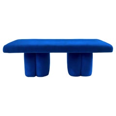 Sculptural Organic Blue Velvet Bench Visceral