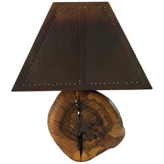 Sculptural Organic Burl Wood Lamp with Copper Shade