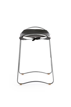 Skulpturaler Organic Contemporary Barhocker Altsilber & Schwarzes Leder  Muster