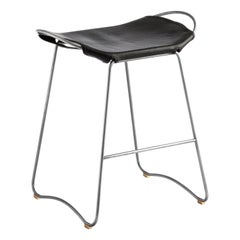 Sculptural Organic Contemporary Bar Stool Old Silver & Black Leather  Sample