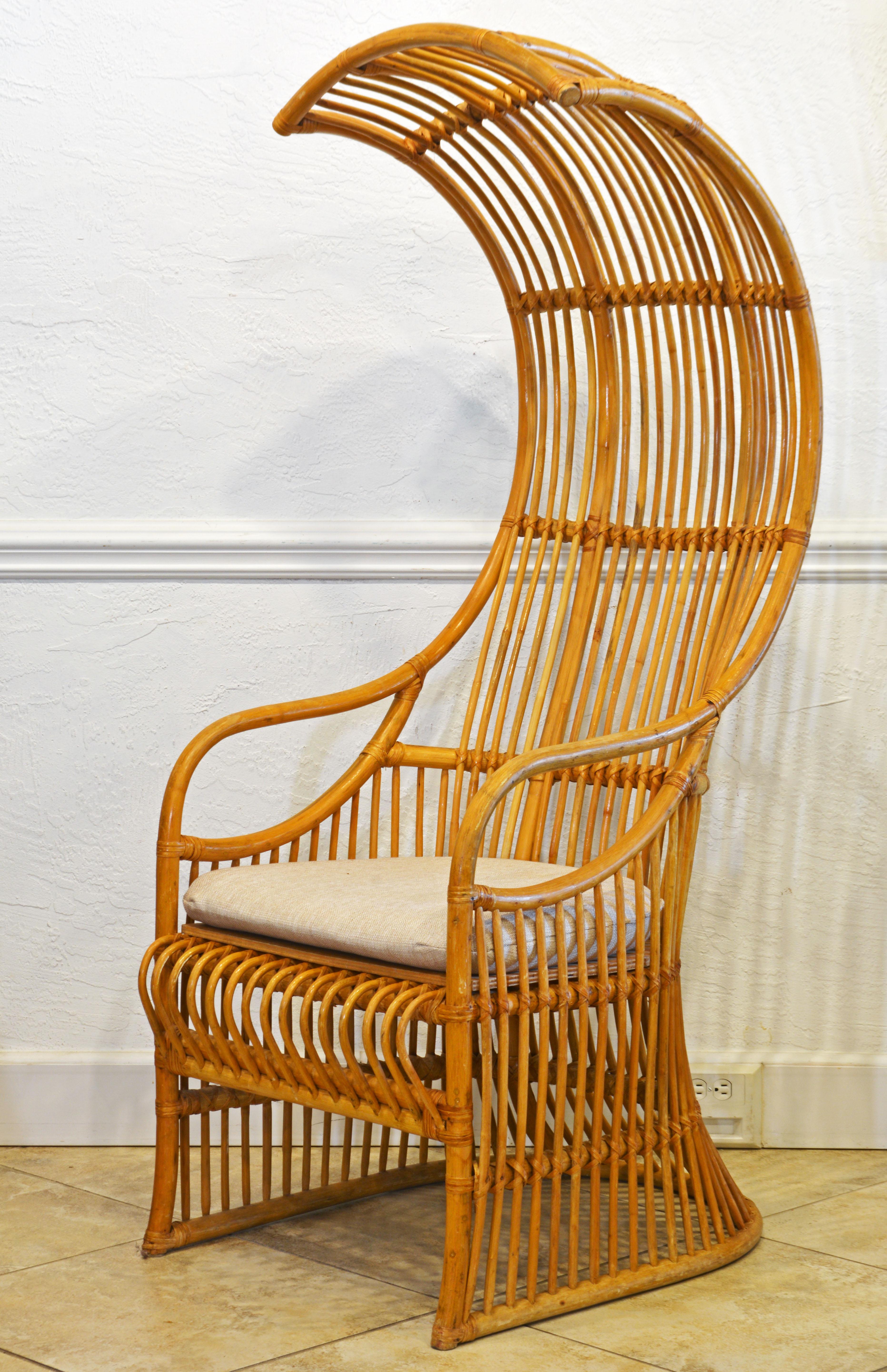 Mid-Century Modern Sculptural Organic Form Bamboo and Rattan Canope Chair Manner of Franco Albini