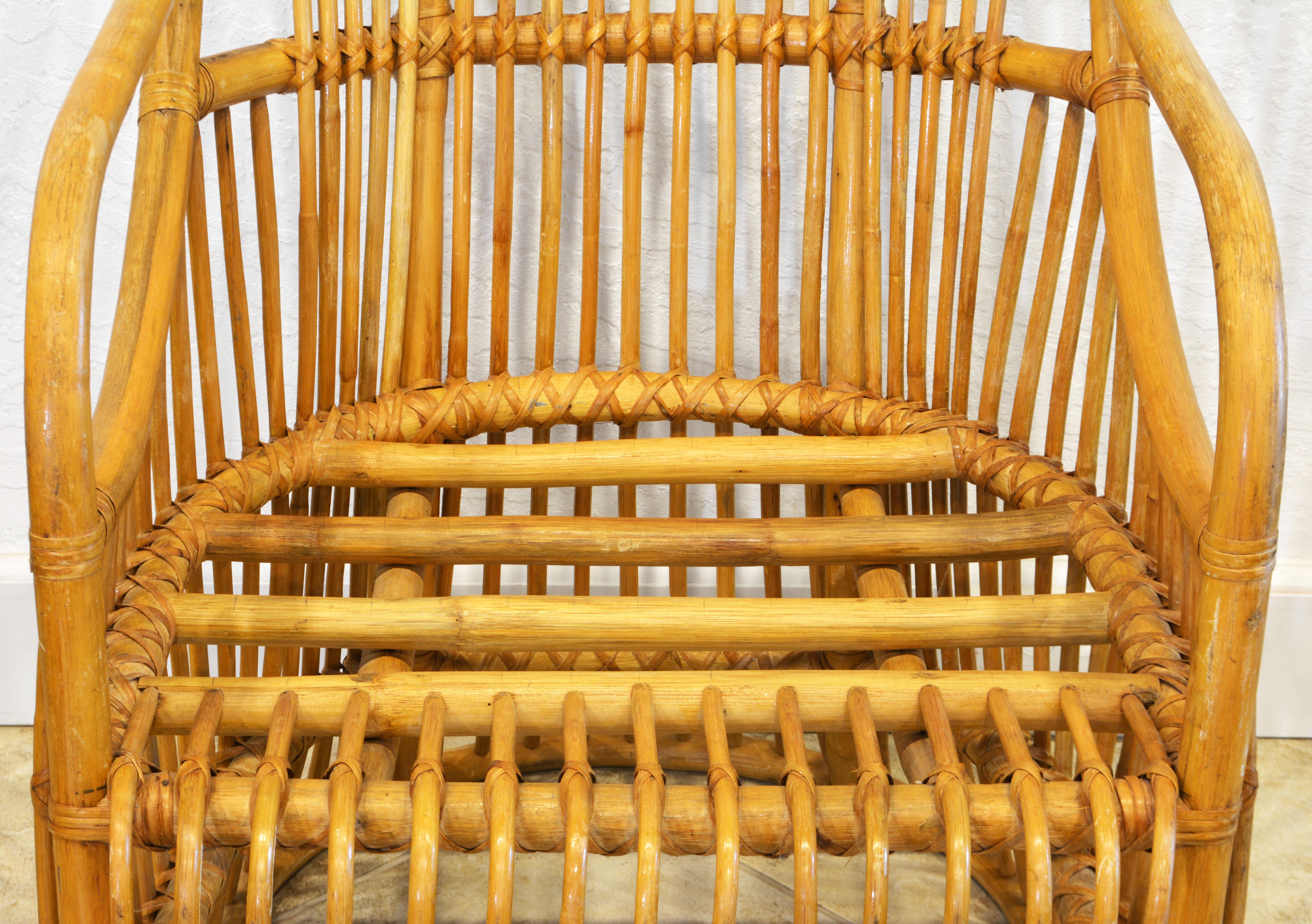 Fabric Sculptural Organic Form Bamboo and Rattan Canope Chair Manner of Franco Albini