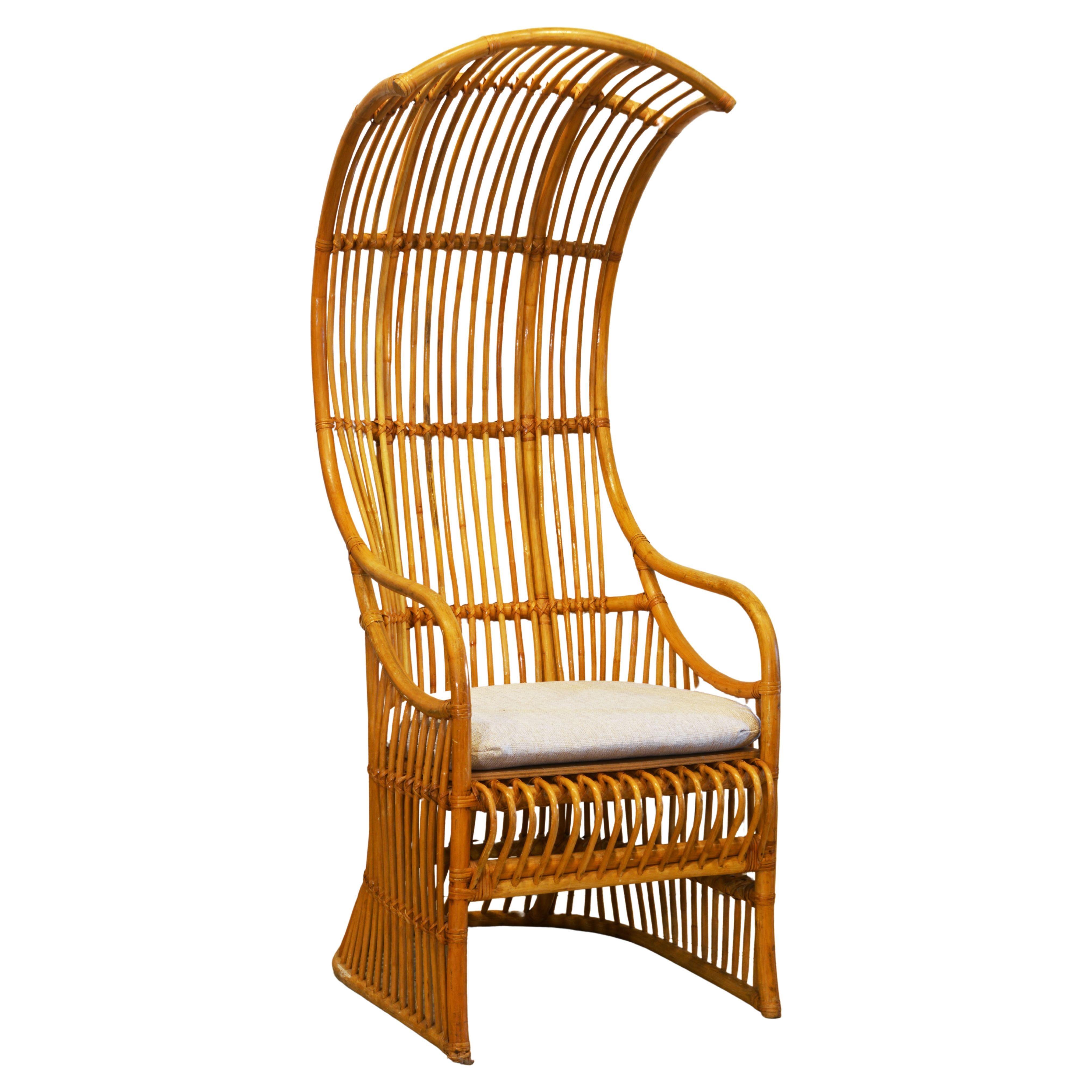 Sculptural Organic Form Bamboo and Rattan Canope Chair Manner of Franco Albini