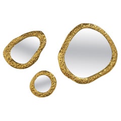 Sculptural Organic Gilt Metal Mirrors, Set of Three, Largest 95 cm