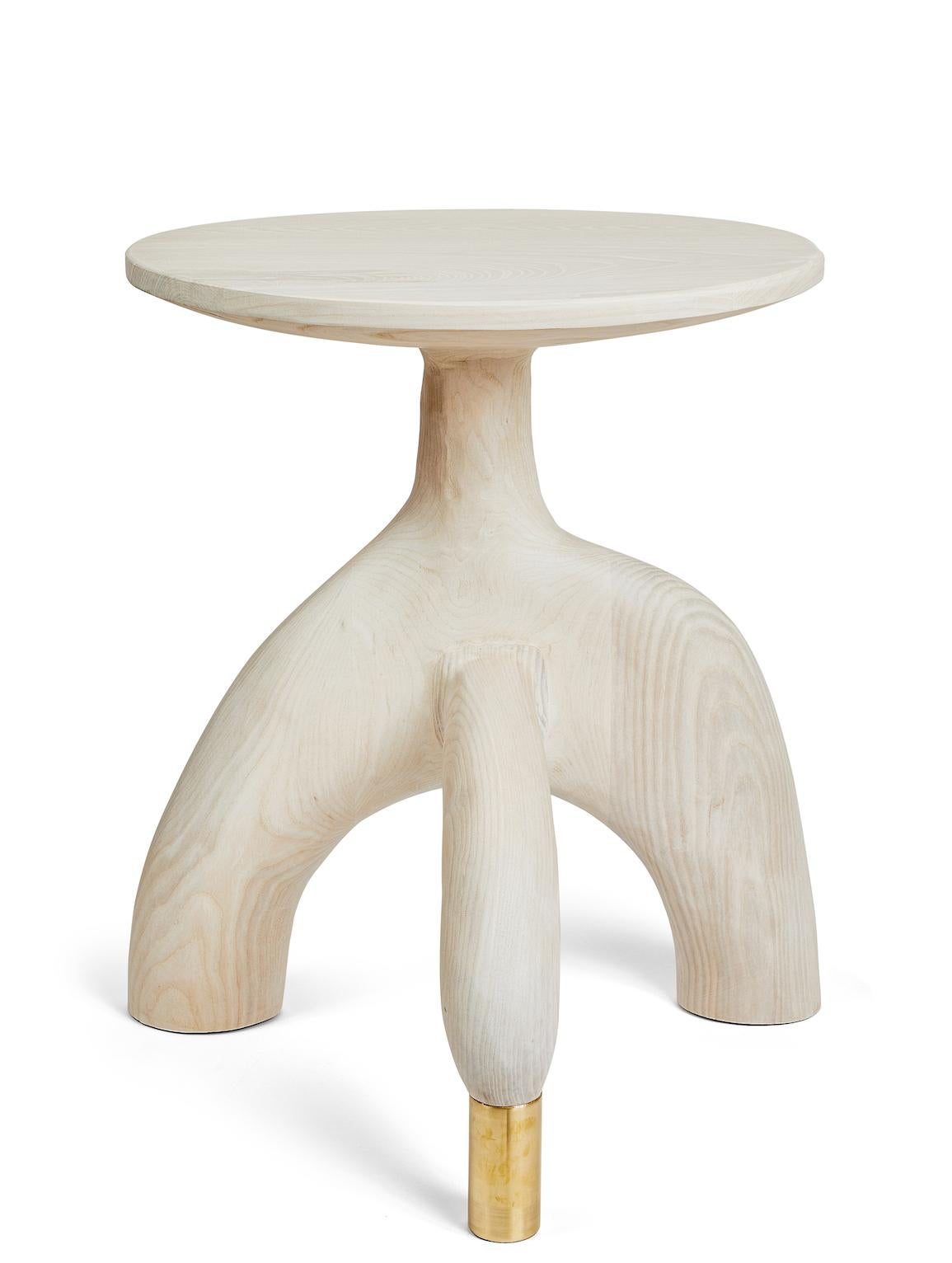 Blackened Sculptural Organic Hand Carved Bleached Ash Side Table by Casey McCafferty For Sale