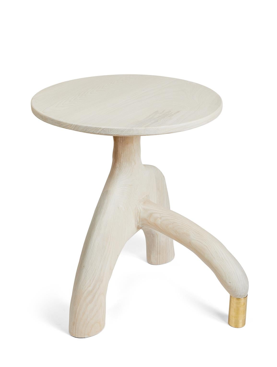Sculptural Organic Hand Carved Bleached Ash Side Table by Casey McCafferty In New Condition For Sale In Fair Lawn, NJ