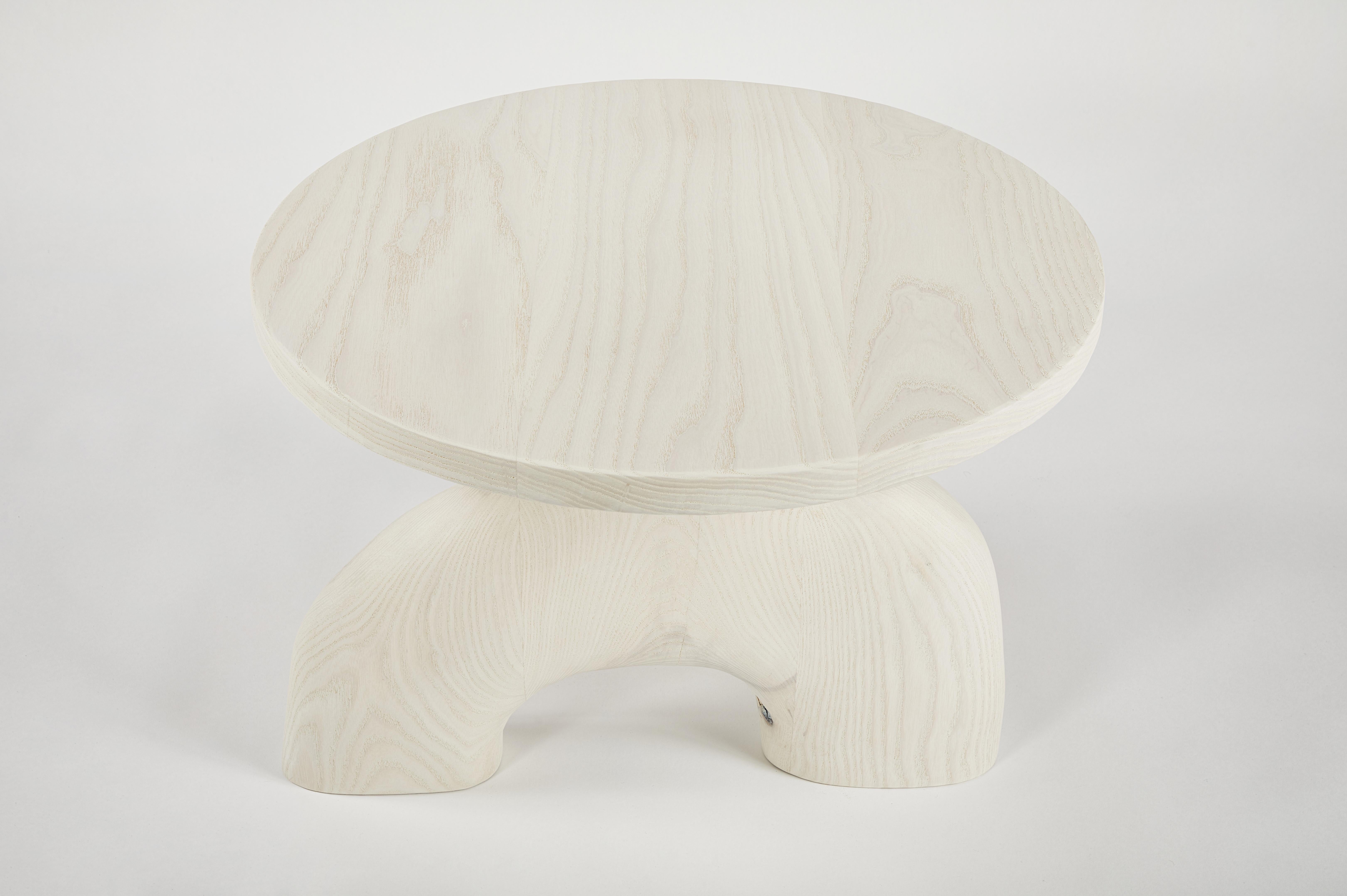 Contemporary Sculptural Organic Hand Carved Bleached Ash Side Table by Casey McCafferty For Sale
