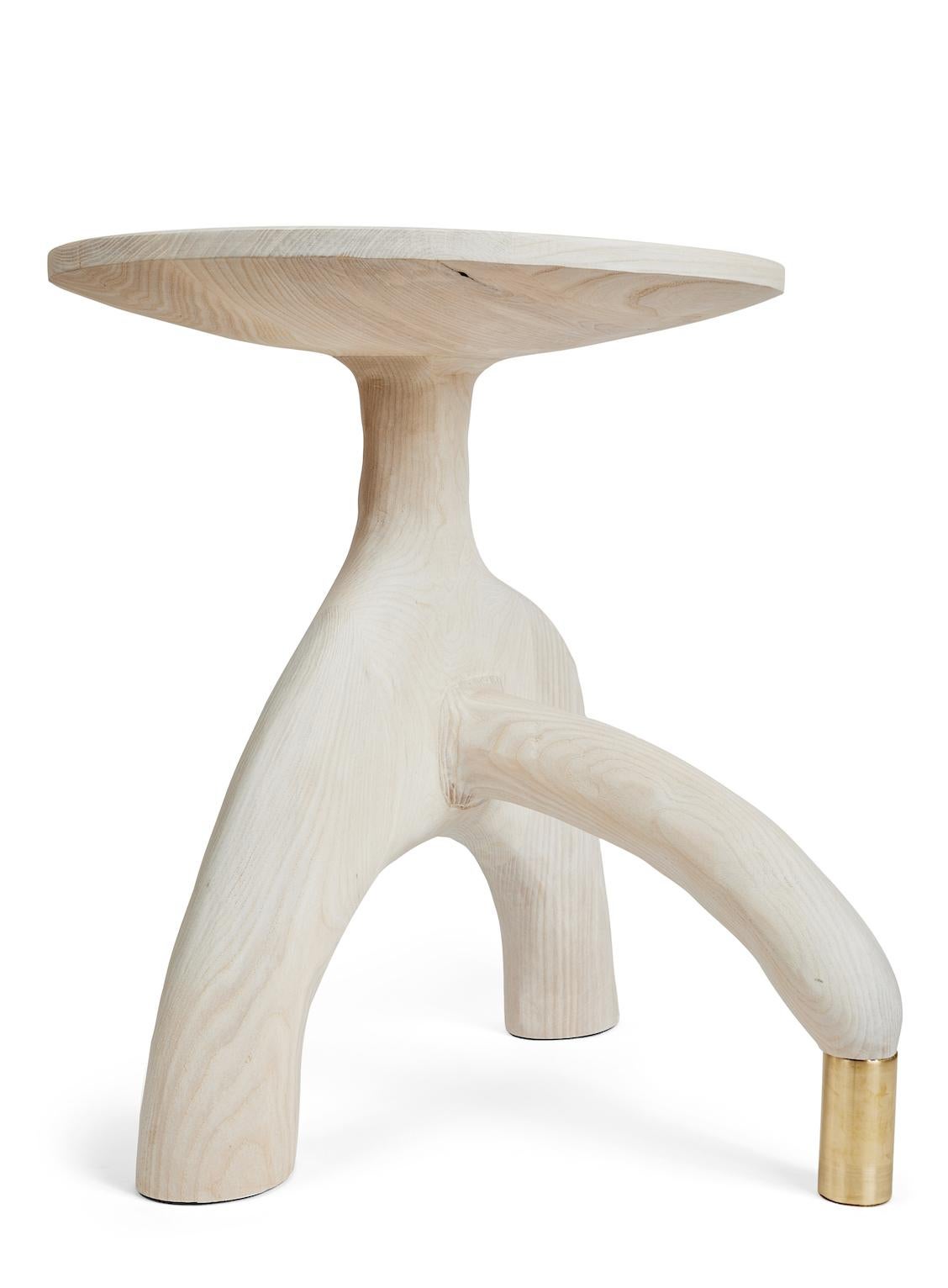 Sculptural Organic Hand Carved Bleached Ash Side Table by Casey McCafferty For Sale 1