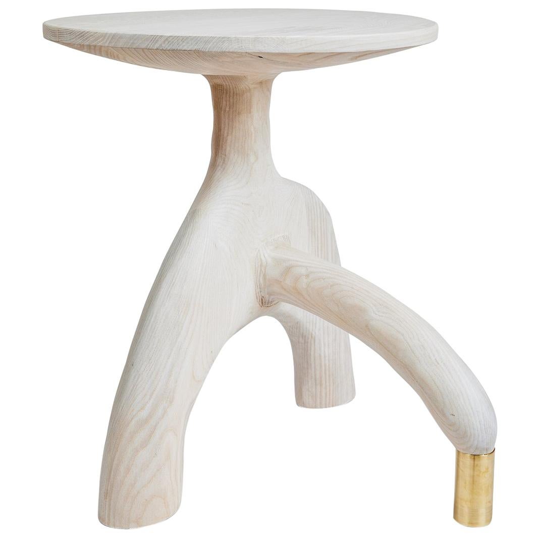 Sculptural Organic Hand Carved Bleached Ash Side Table by Casey McCafferty For Sale