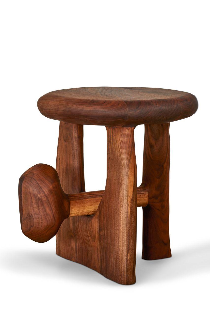 American Sculptural Organic Hand Carved Oiled Walnut Side Table by Casey McCafferty For Sale