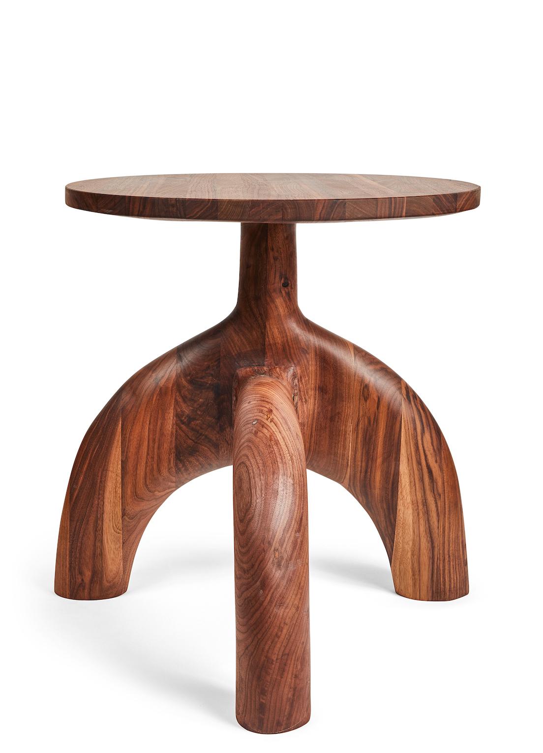 Blackened Sculptural Organic Hand Carved Oiled Walnut Side Table by Casey McCafferty For Sale