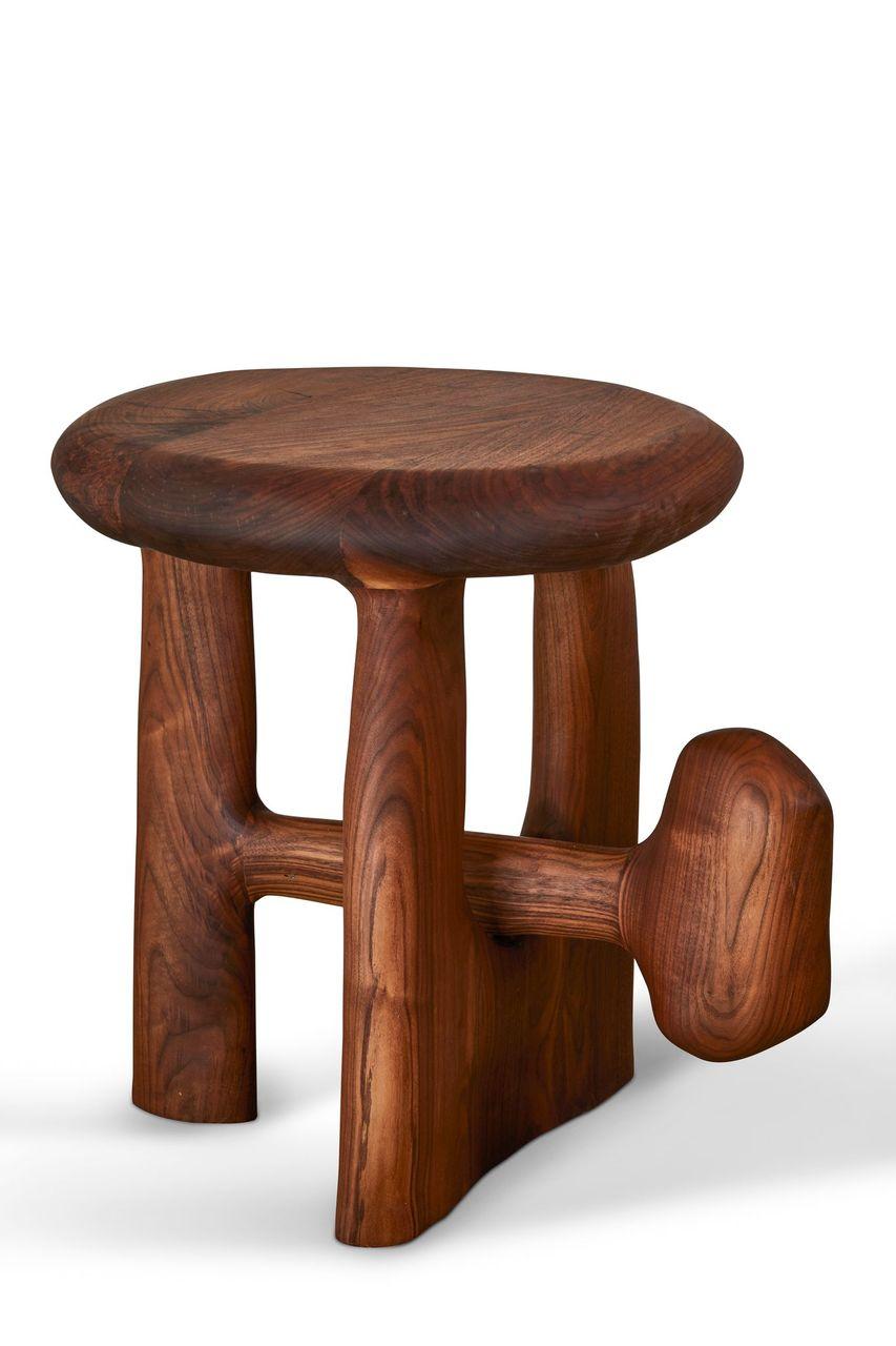 Blackened Sculptural Organic Hand Carved Oiled Walnut Side Table by Casey McCafferty For Sale