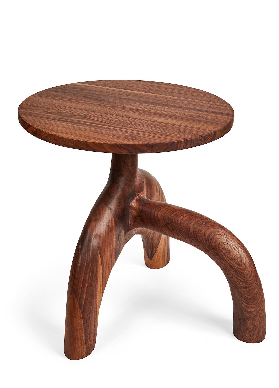 Sculptural Organic Hand Carved Oiled Walnut Side Table by Casey McCafferty In New Condition For Sale In Fair Lawn, NJ