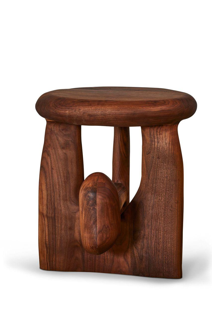 Sculptural Organic Hand Carved Oiled Walnut Side Table by Casey McCafferty In New Condition For Sale In Fair Lawn, NJ