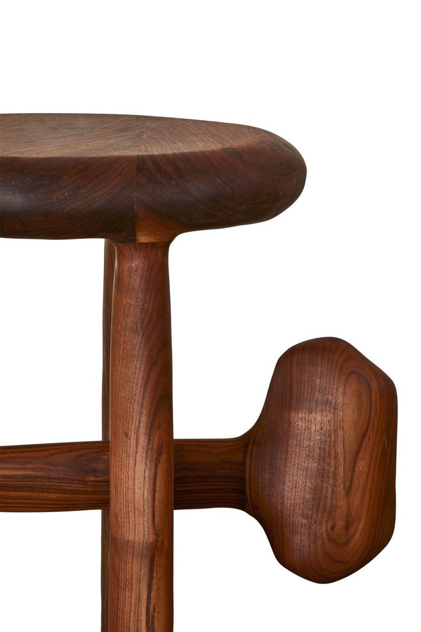 Contemporary Sculptural Organic Hand Carved Oiled Walnut Side Table by Casey McCafferty For Sale