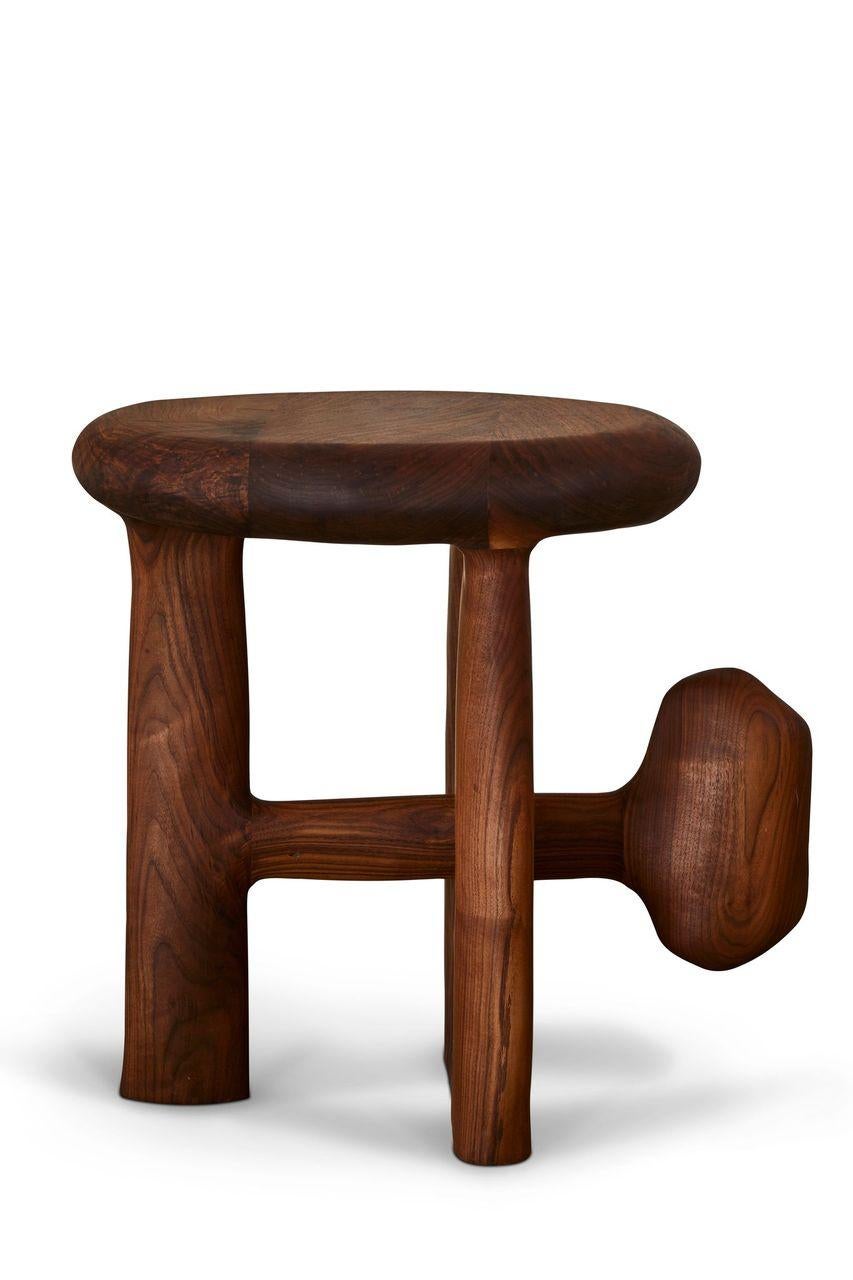 Ash Sculptural Organic Hand Carved Oiled Walnut Side Table by Casey McCafferty For Sale