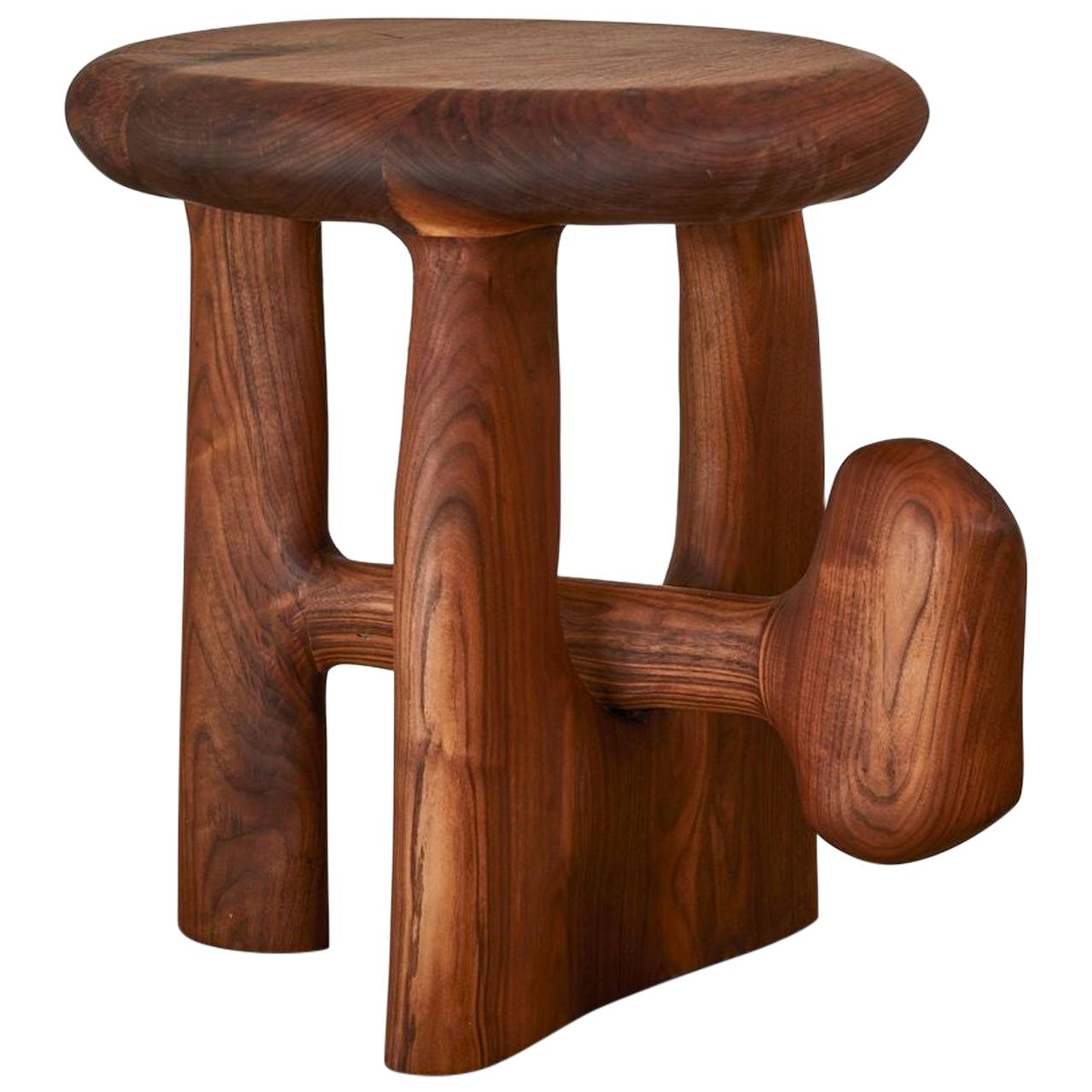Sculptural Organic Hand Carved Oiled Walnut Side Table by Casey McCafferty For Sale