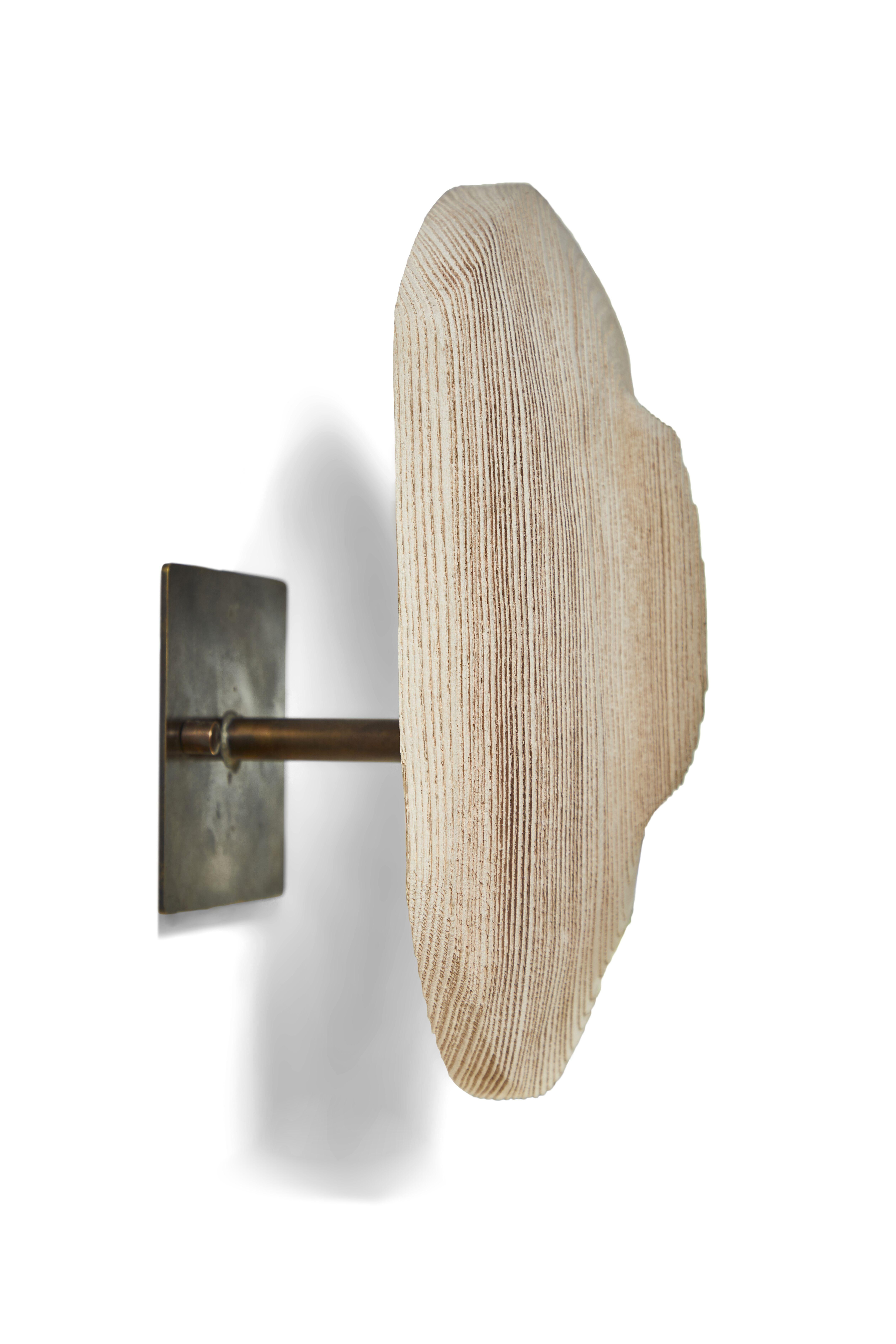 American Sculptural Organic Hand Carved Sandblasted Ash Sconce by Casey McCafferty For Sale