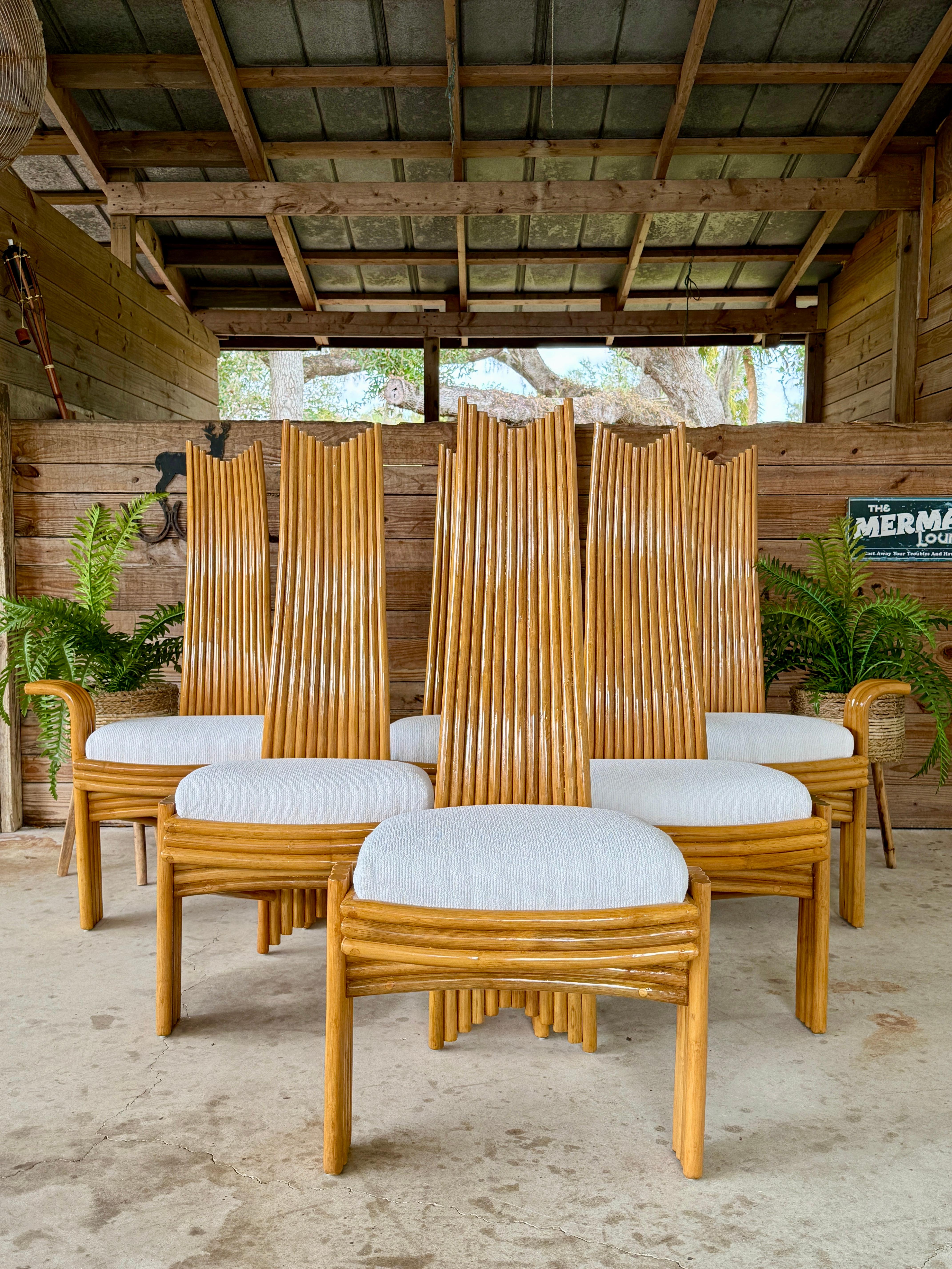 Upholstery Sculptural Organic Modern Rattan Chairs in the manner of  Mackintosh or McGuire For Sale