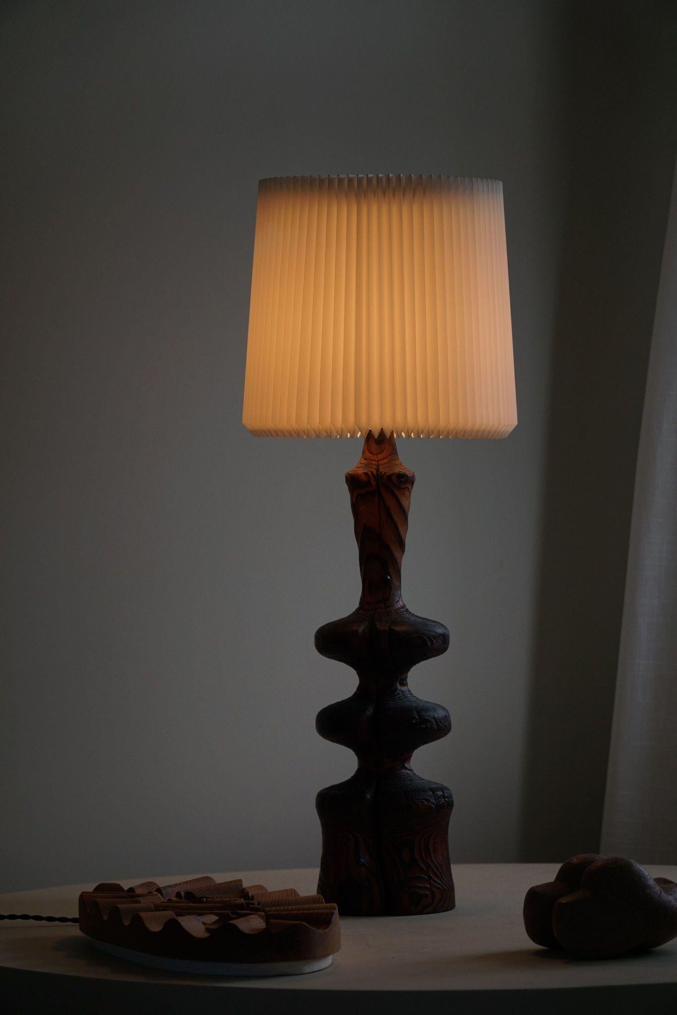 Mid-Century Modern Sculptural Organic Pine Wood Table Lamp, Scandinavian Modern, Wabi Sabi, 1960s