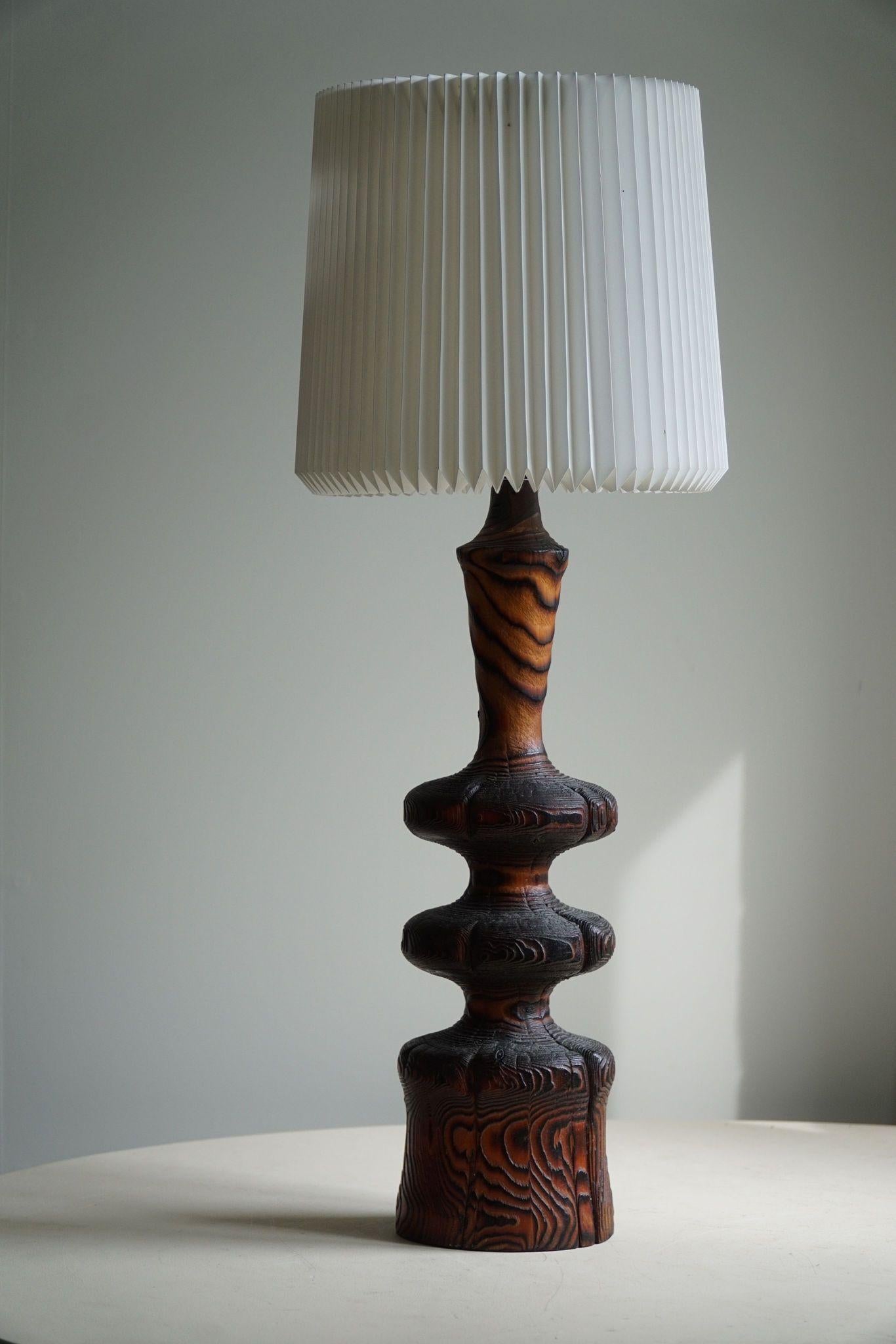 20th Century Sculptural Organic Pine Wood Table Lamp, Scandinavian Modern, Wabi Sabi, 1960s