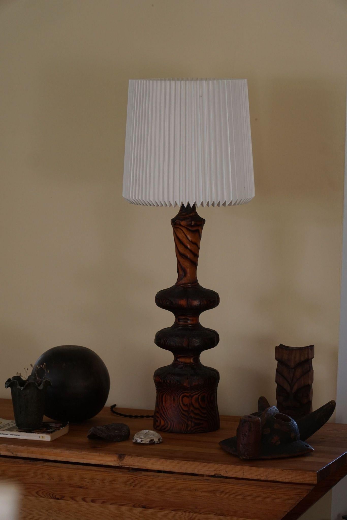 Sculptural Organic Pine Wood Table Lamp, Scandinavian Modern, Wabi Sabi, 1960s 1