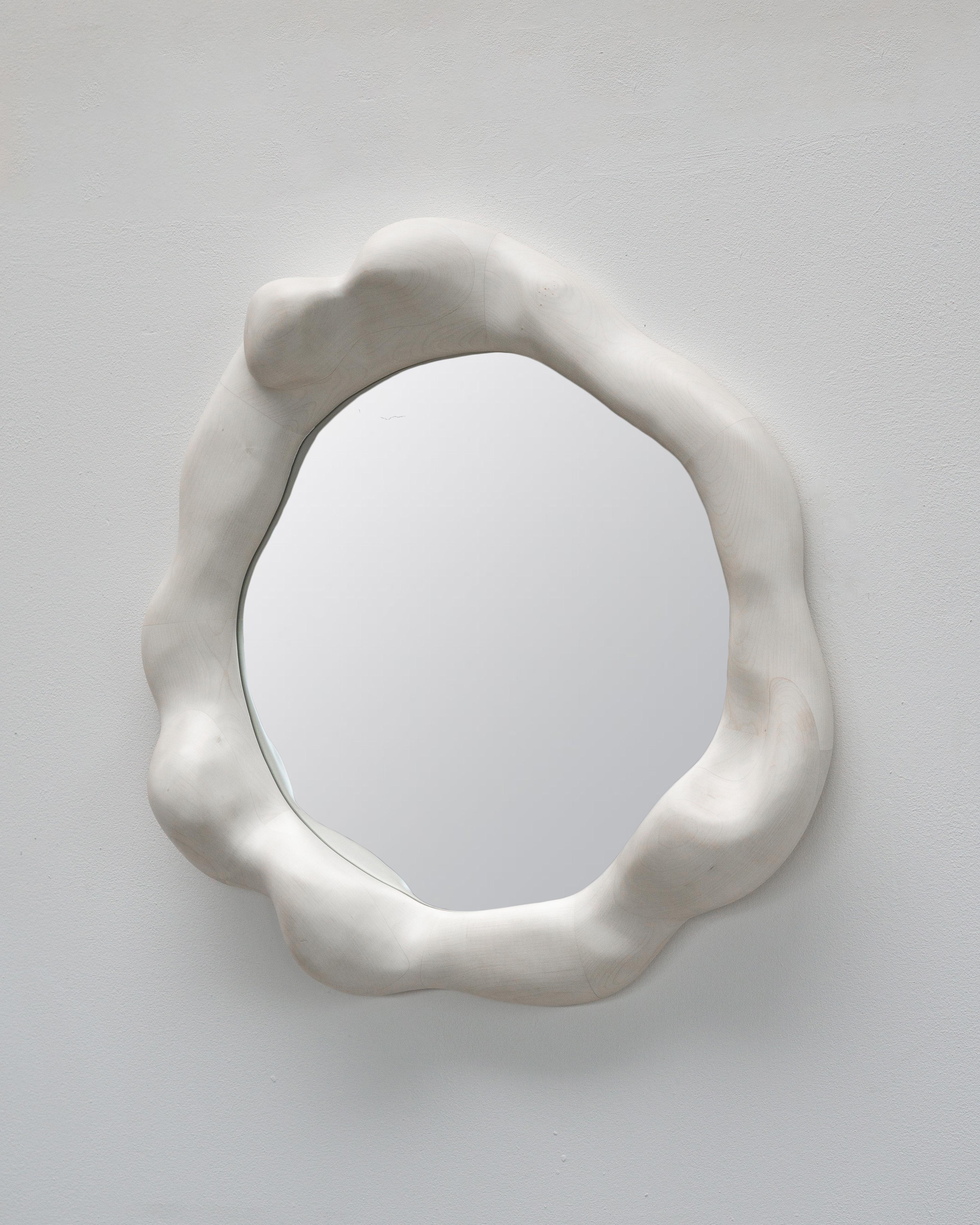 Organic Modern Sculptural Wavy Mirror in Bleached Maple Wood For Sale