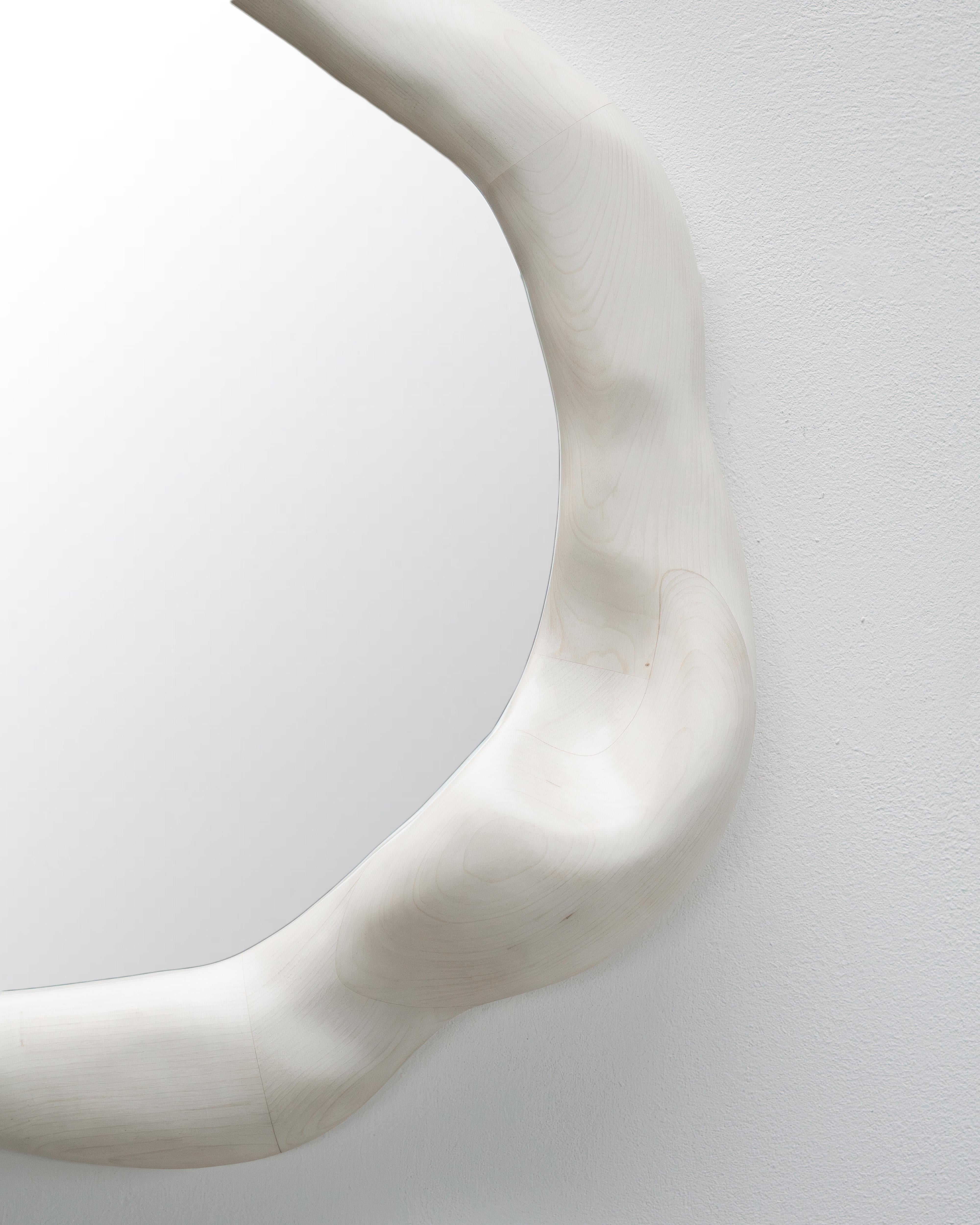 German Sculptural Wavy Mirror in Bleached Maple Wood For Sale