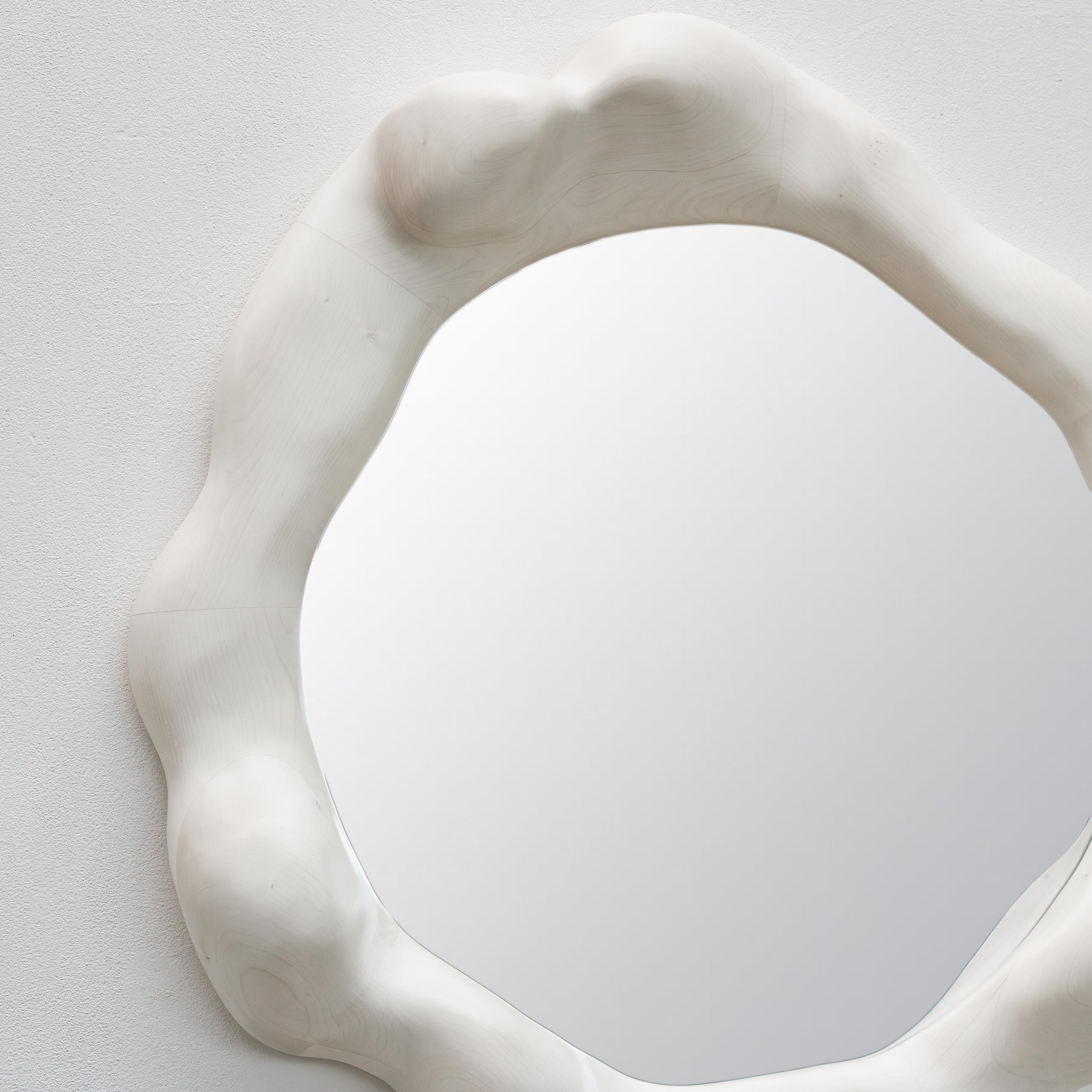 Woodwork Sculptural Wavy Mirror in Bleached Maple Wood For Sale